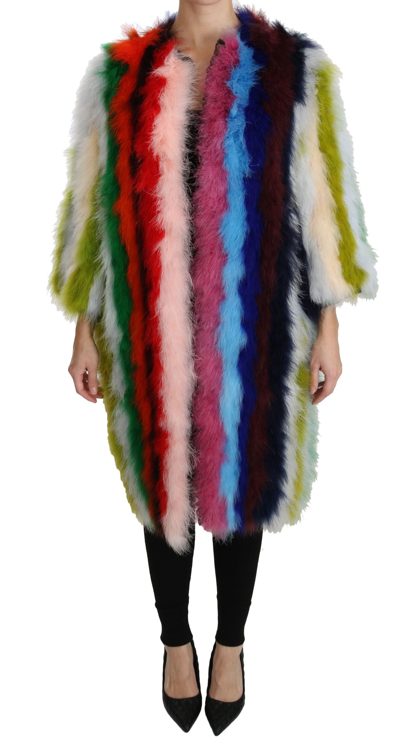 Dolce &amp; Gabbana Multicolor Türkiye Feather Cape Fur Coat