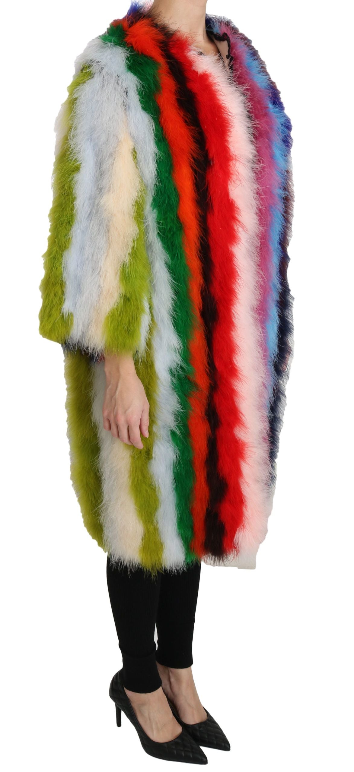 Dolce &amp; Gabbana Multicolor Türkiye Feather Cape Fur Coat