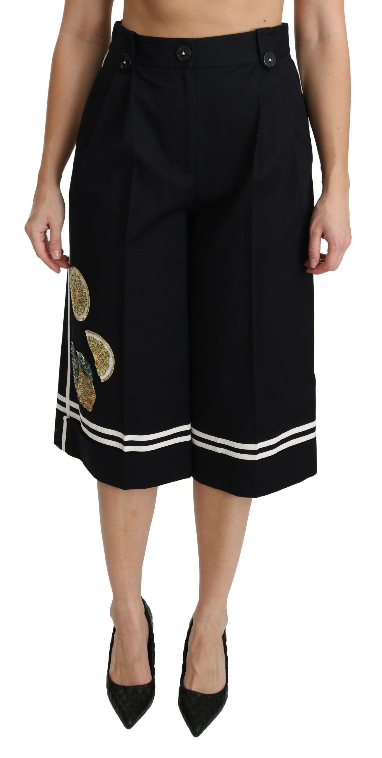 Dolce &amp; Gabbana Cropped High Waist Palazzo Pants in Black Lemon