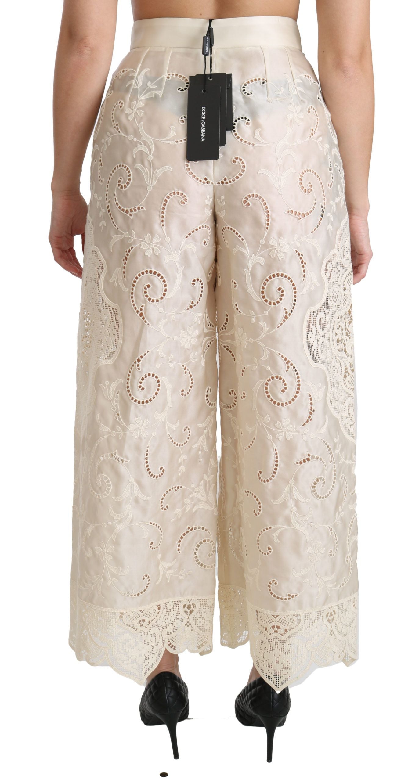 Dolce & Gabbana Gekürzte Palazzo-Hose mit hoher Taille in Creme
