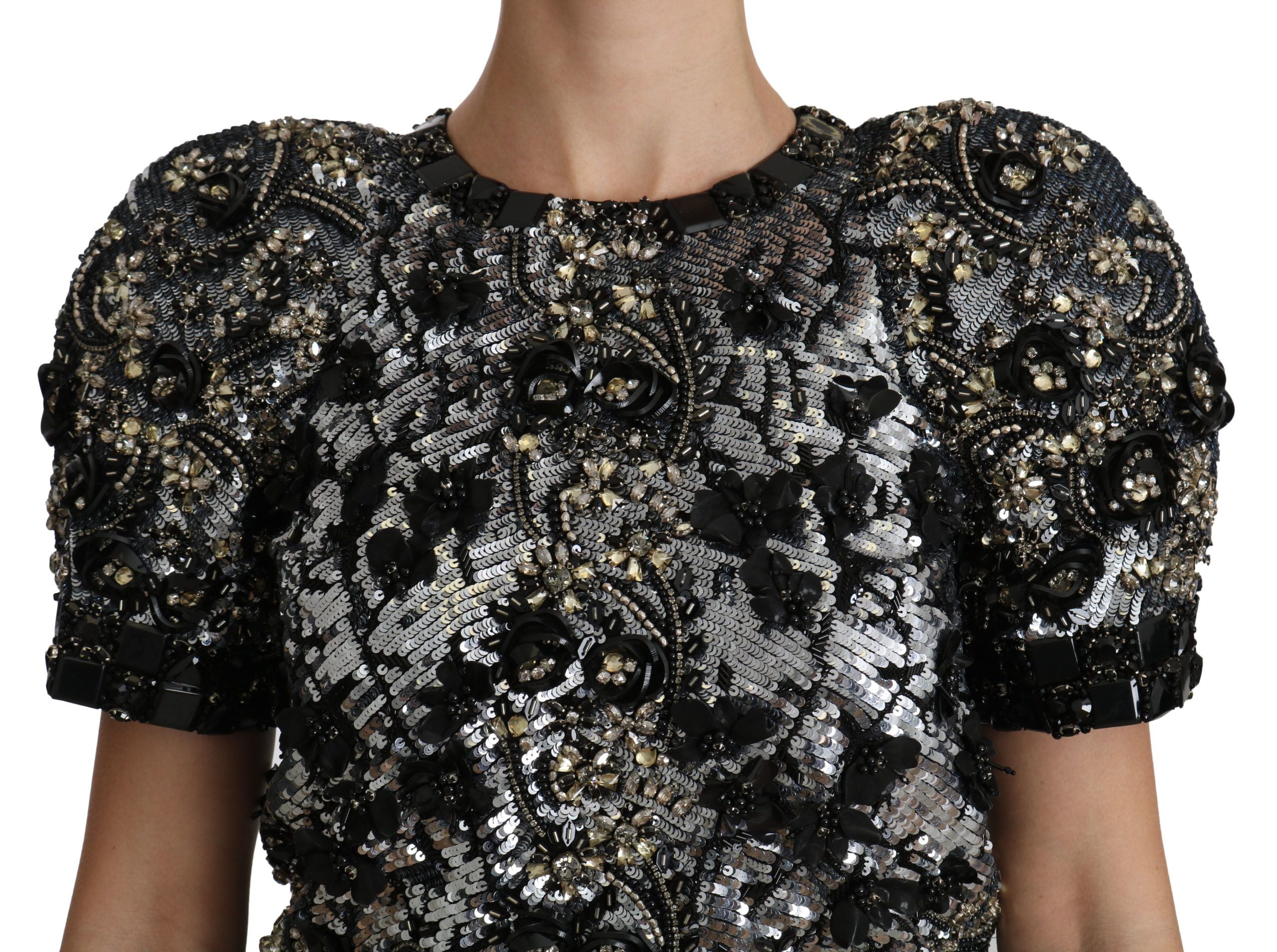 Dolce &amp; Gabbana sequined crystal embellished crew neck top