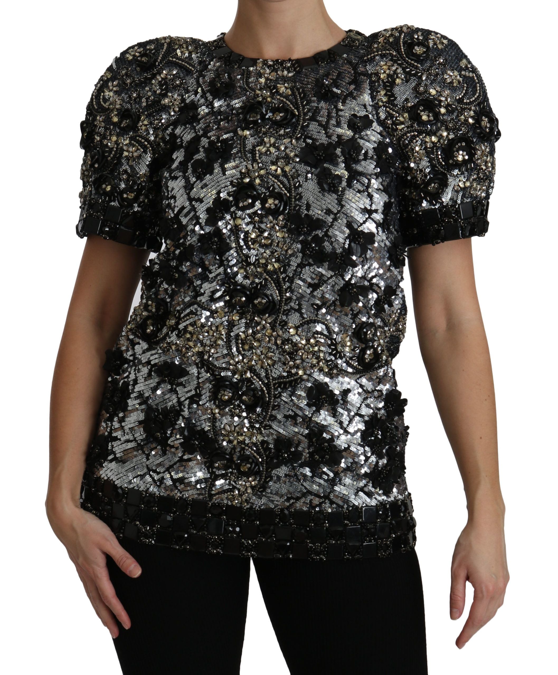 Dolce &amp; Gabbana sequined crystal embellished crew neck top