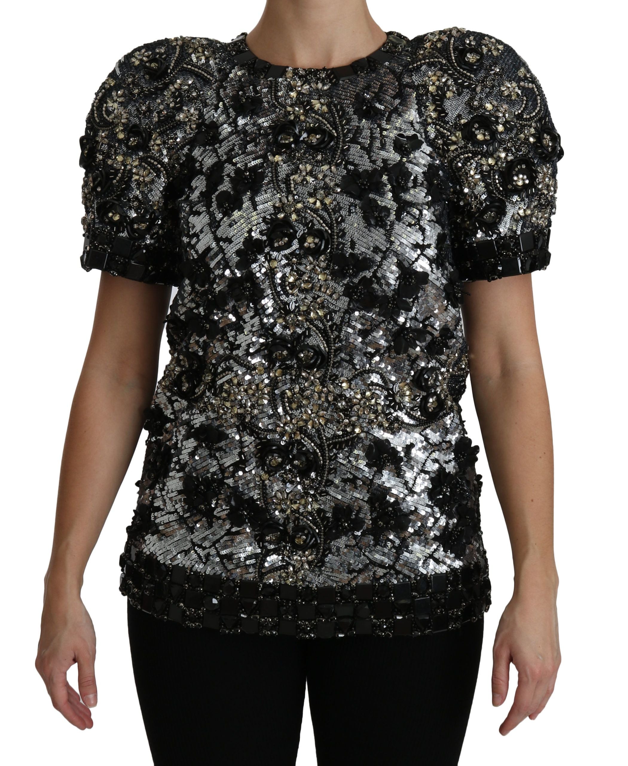 Dolce &amp; Gabbana sequined crystal embellished crew neck top