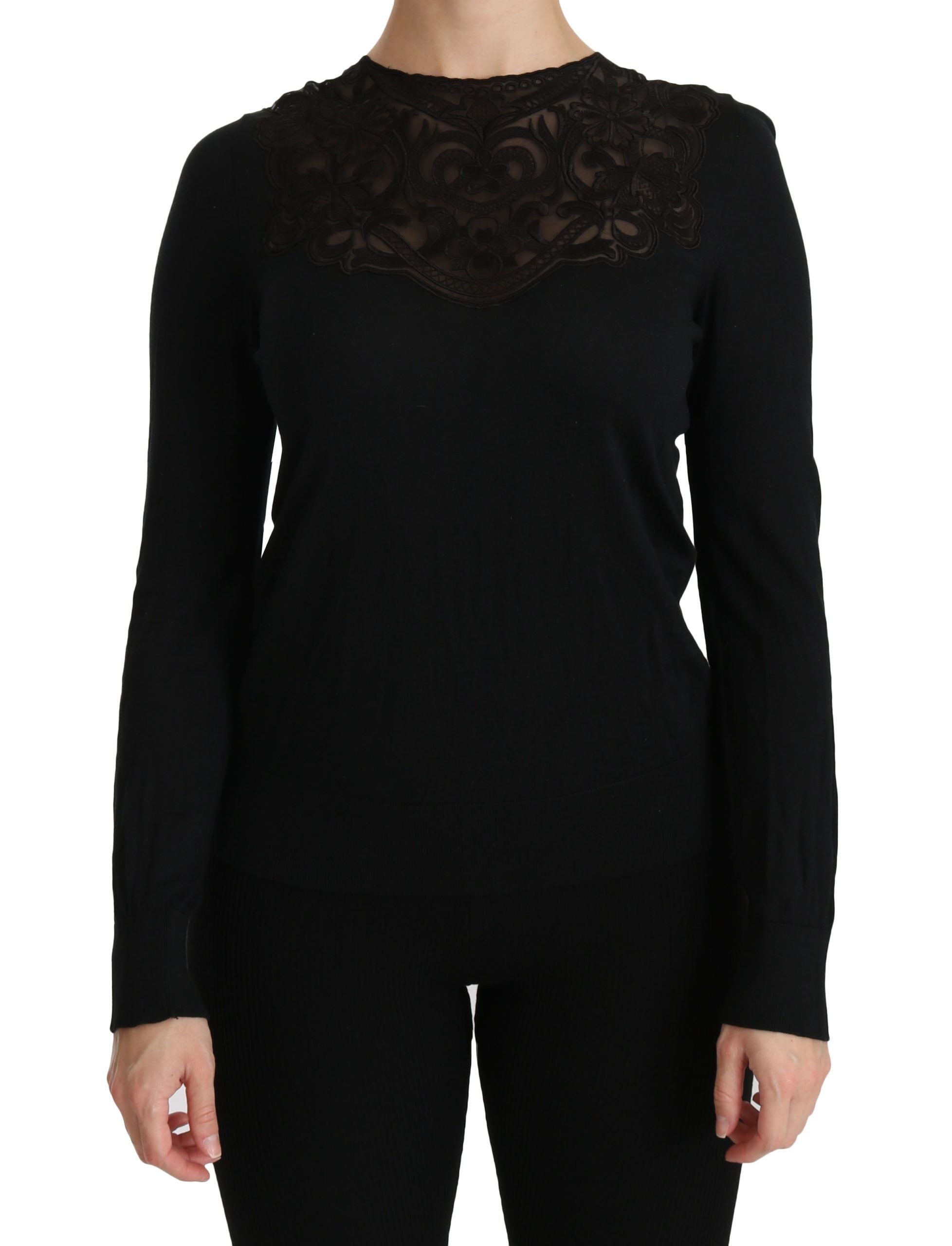 Dolce &amp; Gabbana Black silk blouse with round neck and long sleeves