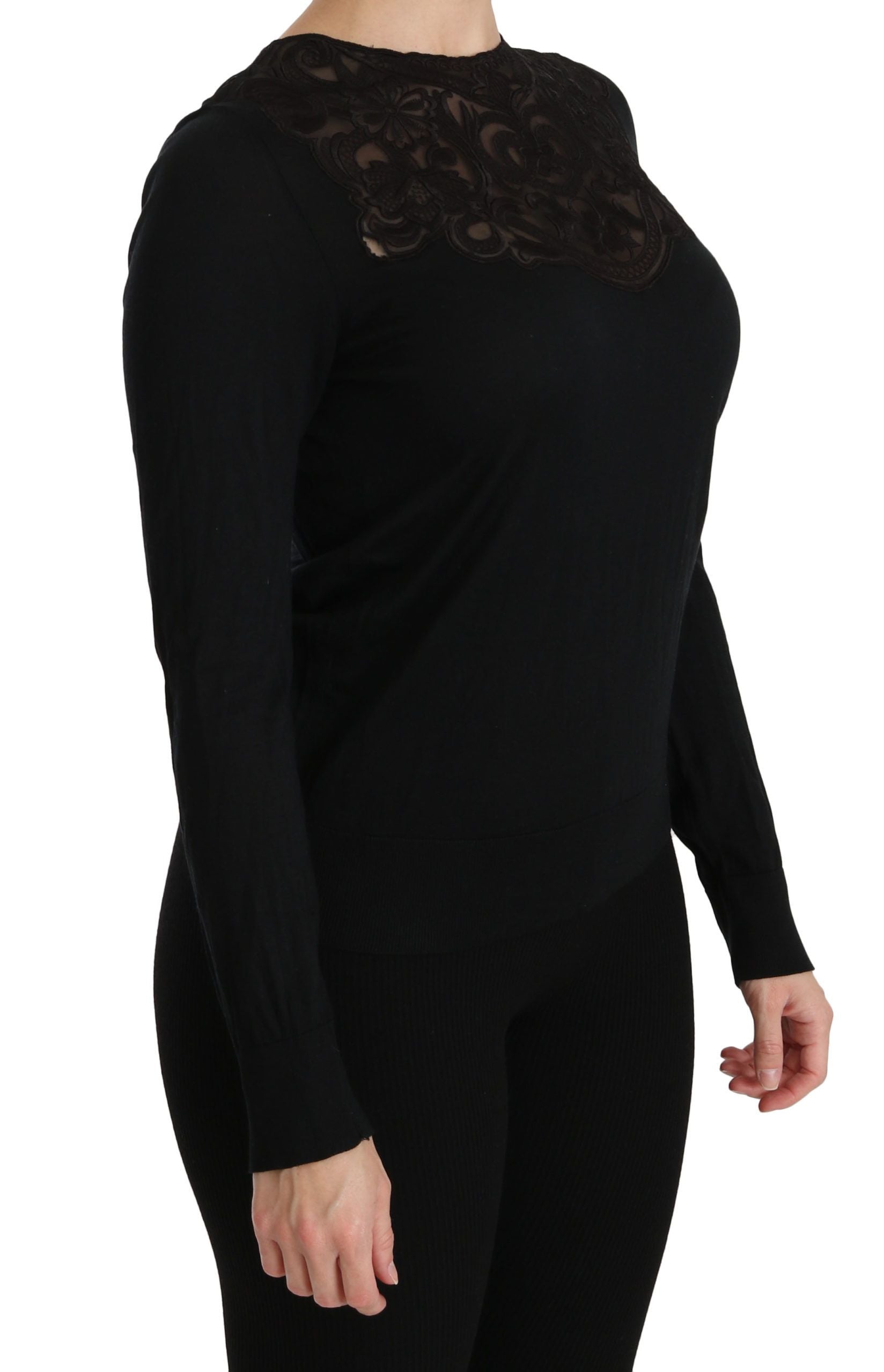 Dolce &amp; Gabbana Black silk blouse with round neck and long sleeves