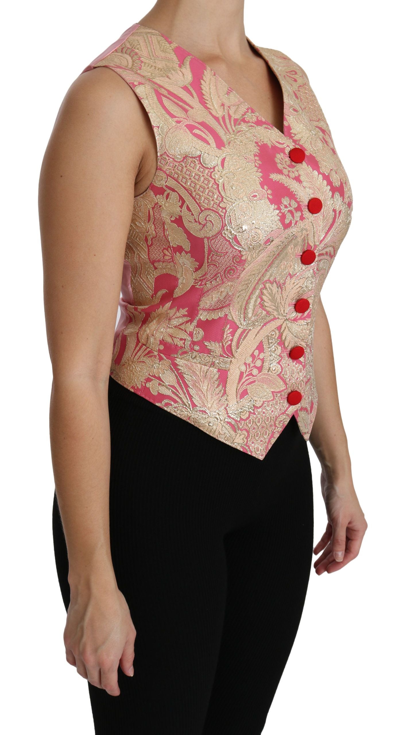 Dolce &amp; Gabbana Pink Gold Brocade Vest Blouse Top