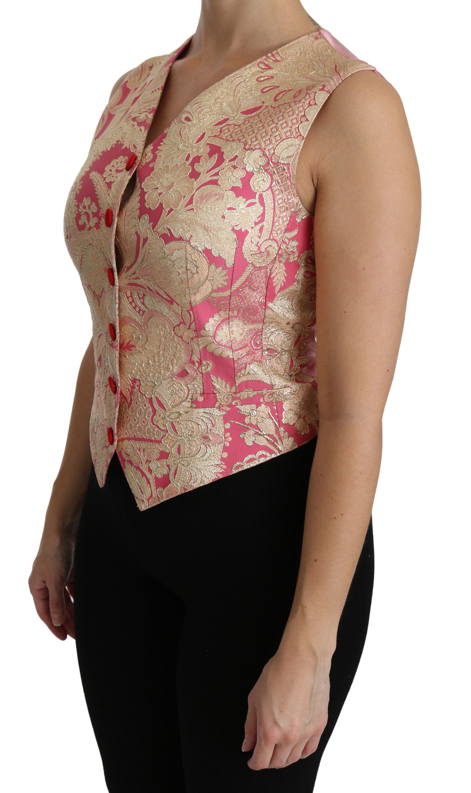 Dolce &amp; Gabbana Pink Gold Brocade Vest Blouse Top