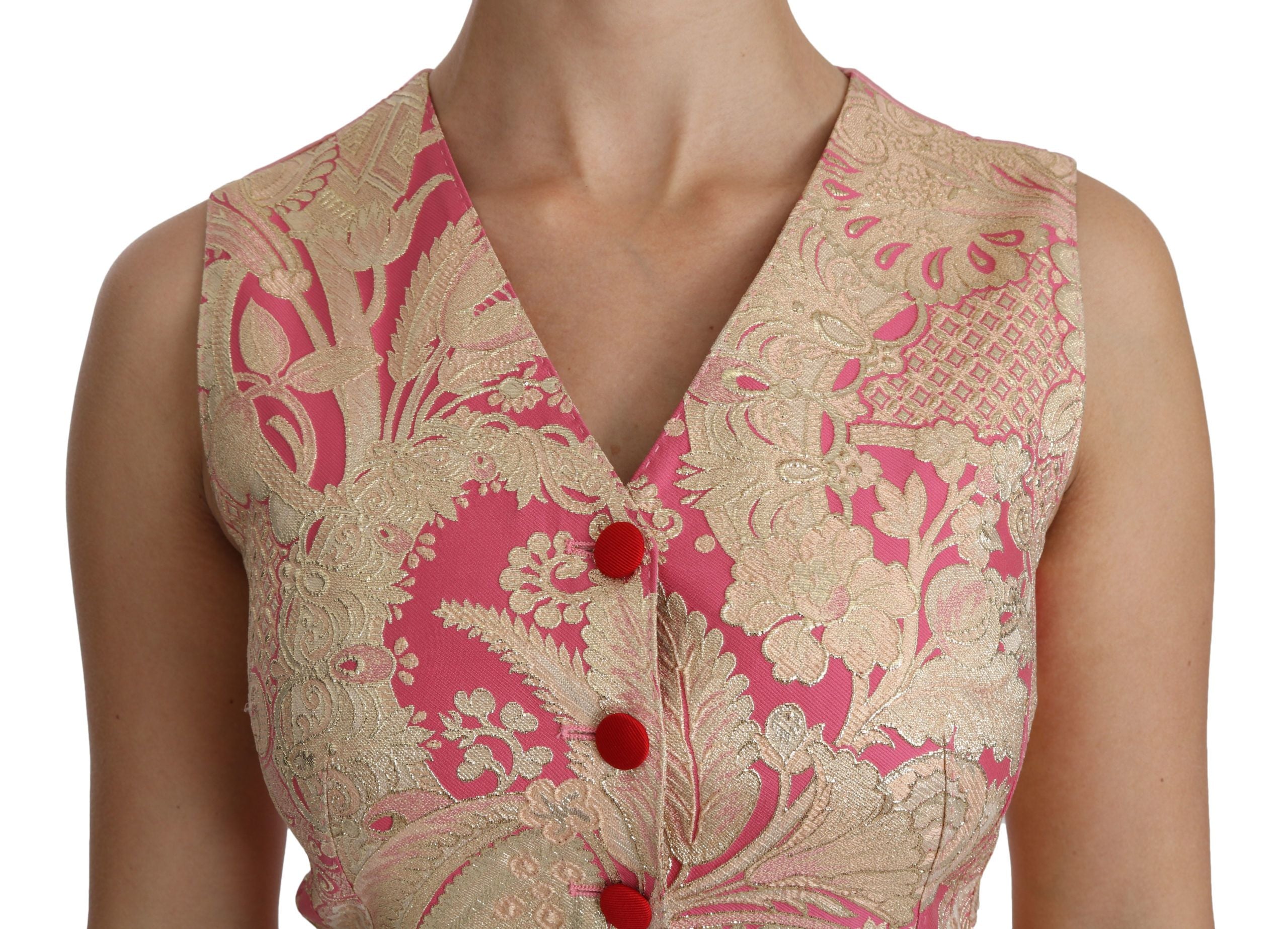 Dolce &amp; Gabbana Pink Gold Brocade Vest Blouse Top
