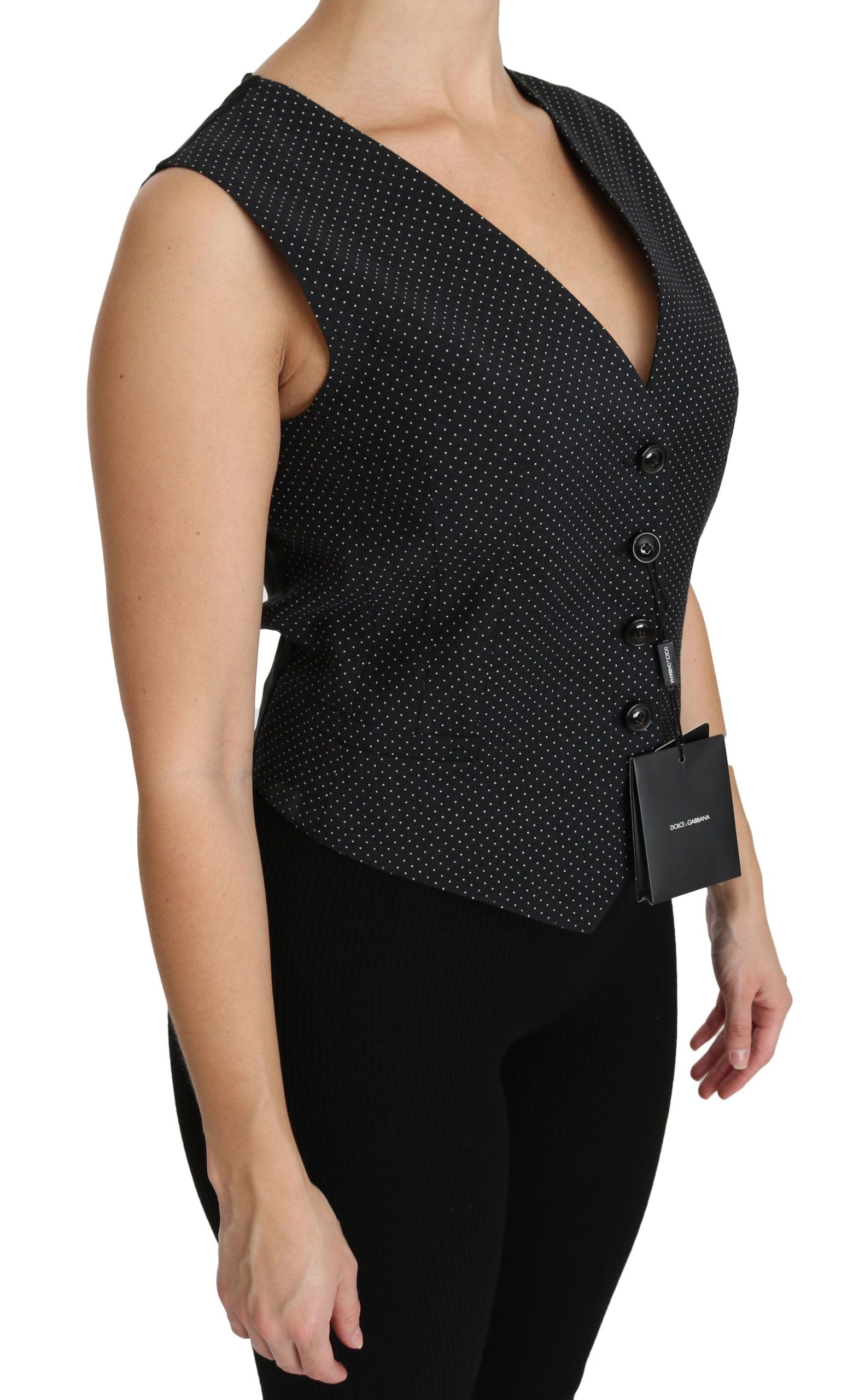 Dolce &amp; Gabbana Black Polka Dot Vest Blouse Top