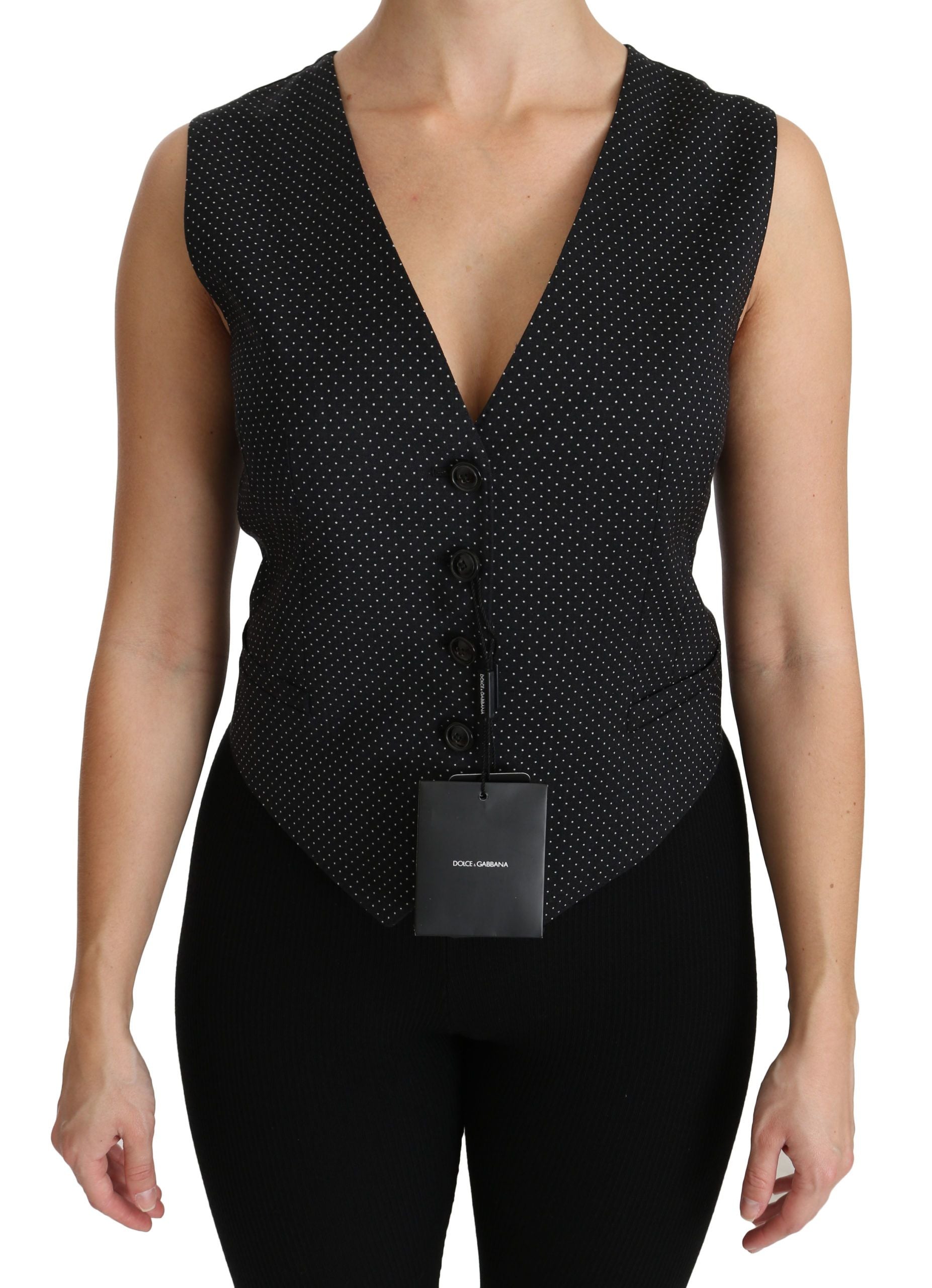 Dolce &amp; Gabbana Black Polka Dot Vest Blouse Top