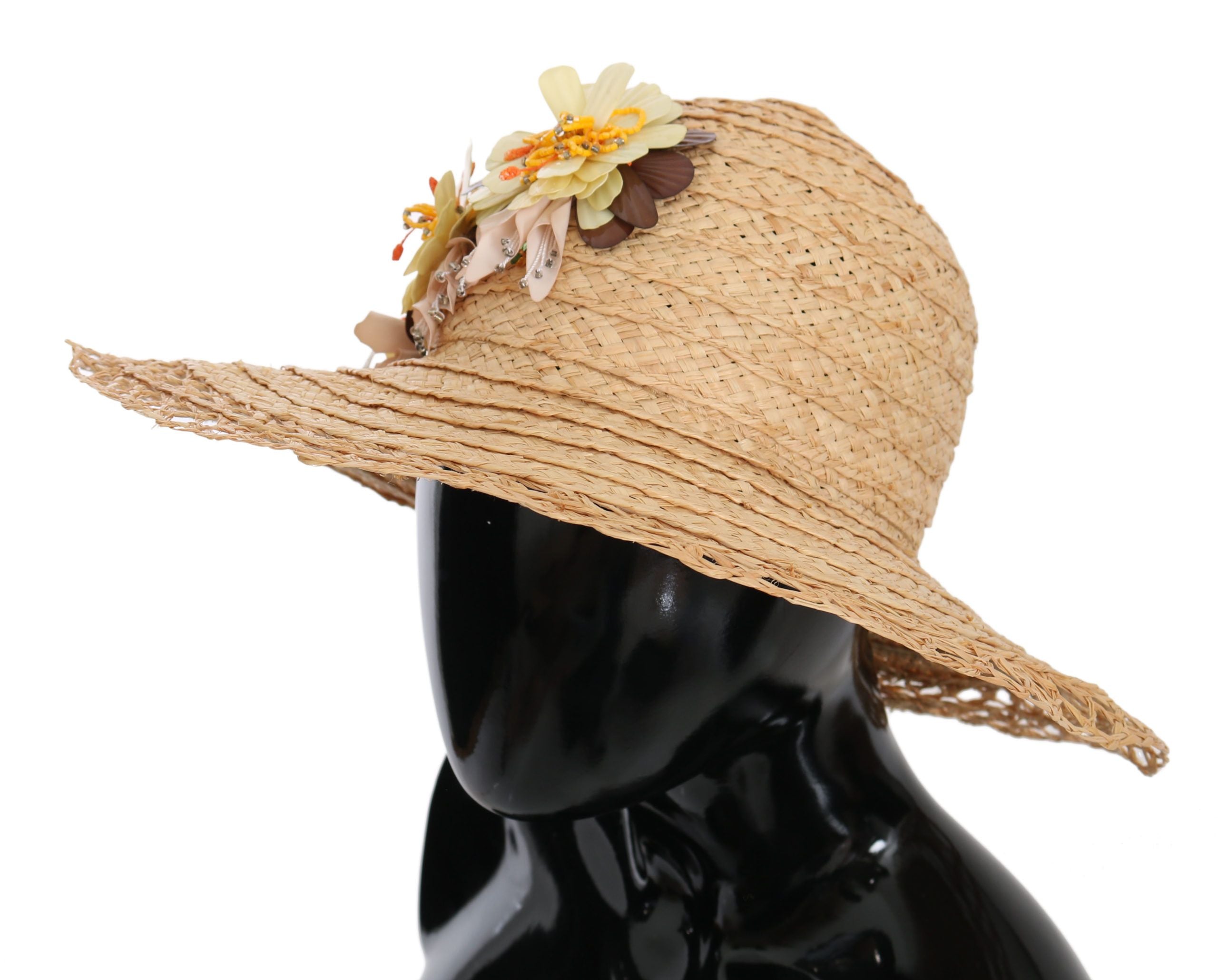 Dolce &amp; Gabbana Beige Wide Brim Floral Bucket Capello Hat