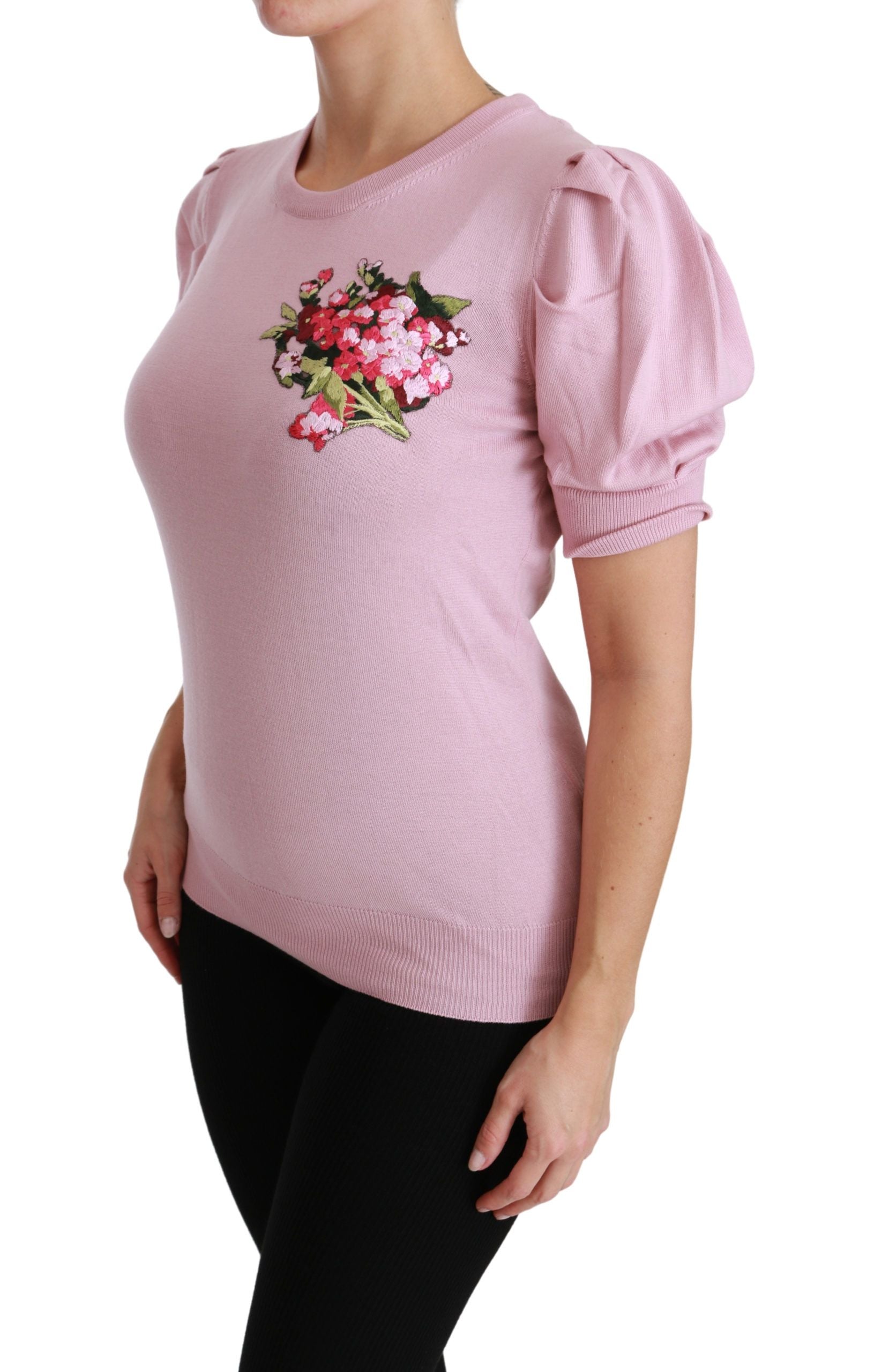 Dolce & Gabbana Rosa Bluse mit Blumenstickerei Wolltop