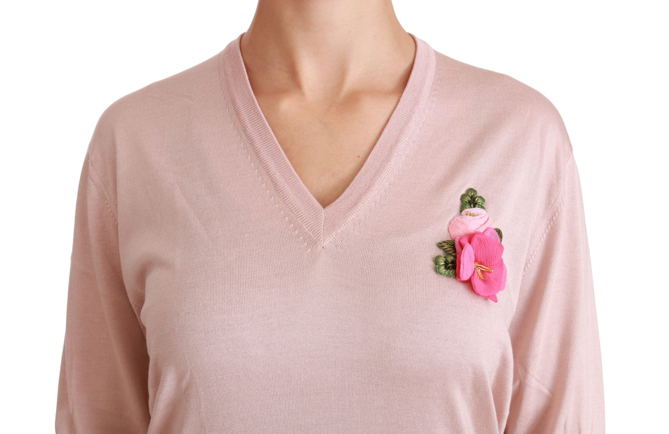 Dolce & Gabbana Rosa Pullover aus Seide mit Blumenverzierung