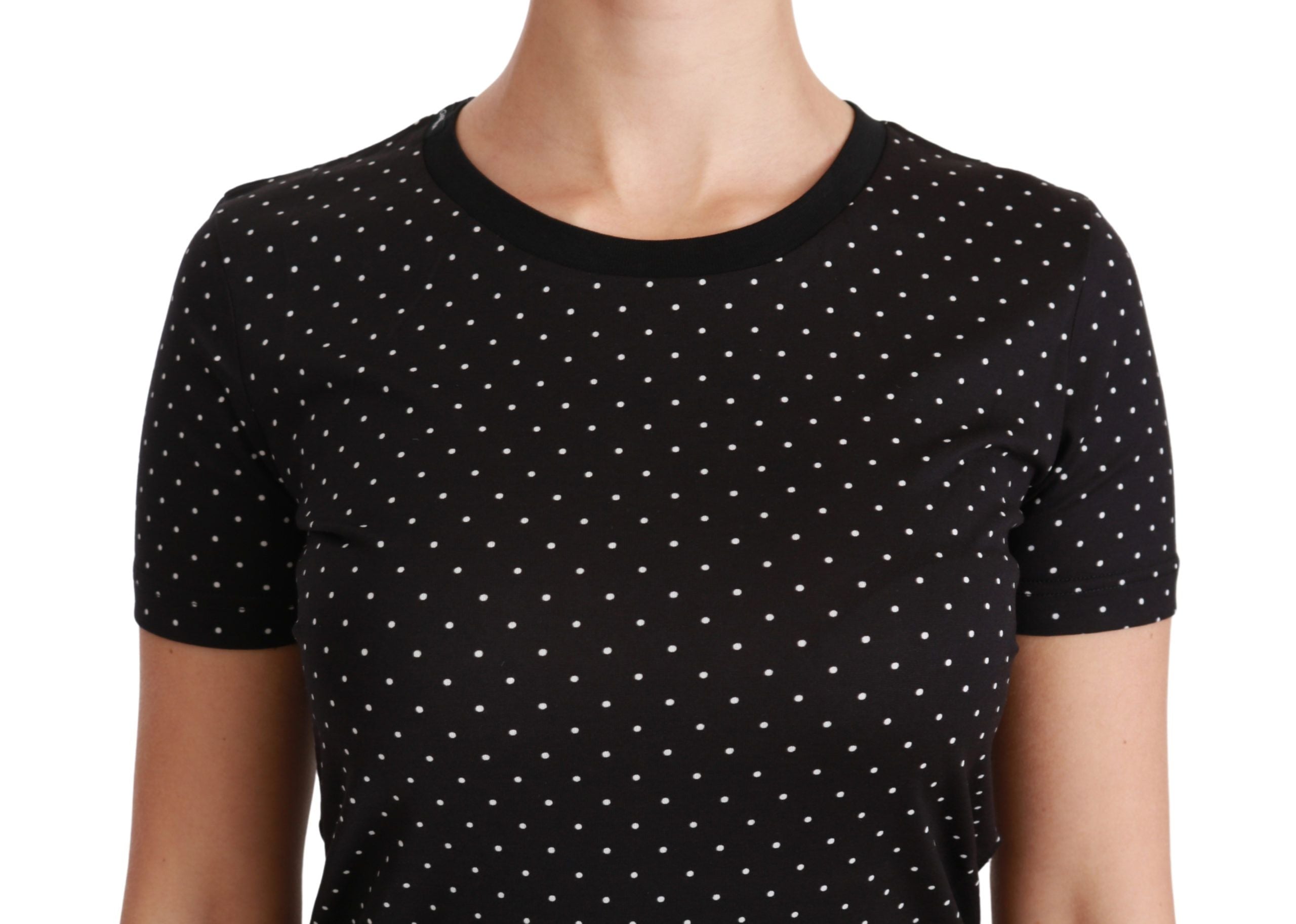 Dolce & Gabbana Schwarzes gepunktetes Baumwoll-T-Shirt mit Rundhalsausschnitt