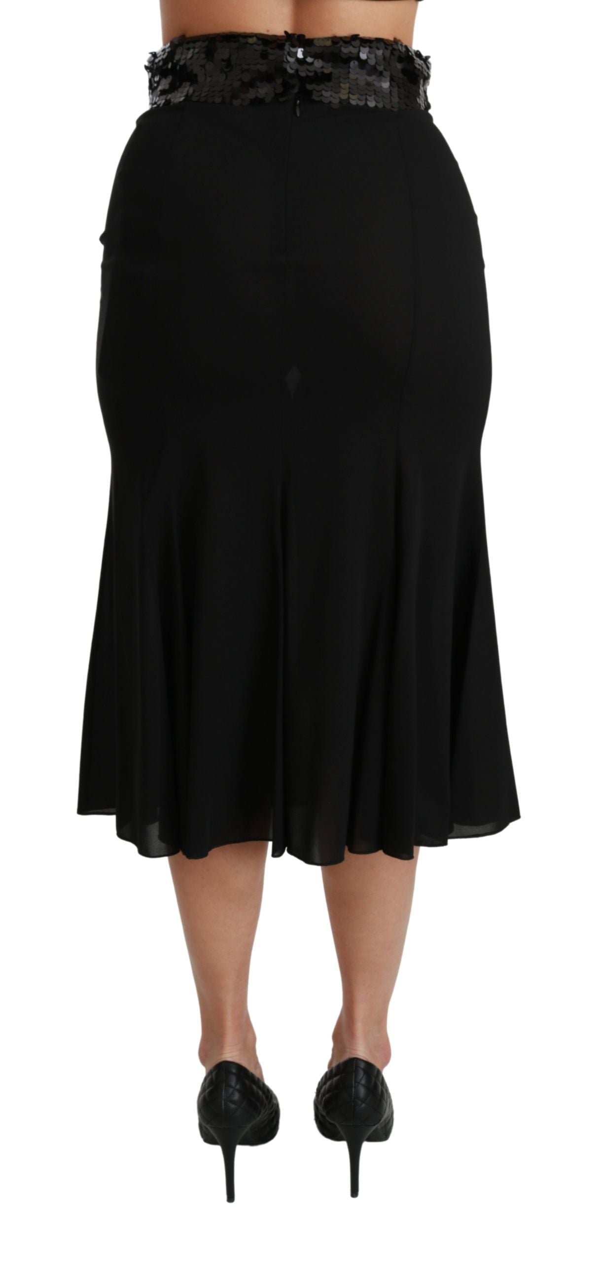 Dolce & Gabbana Schwarzer Midi-Seidenrock mit hoher Taille und Meerjungfrau