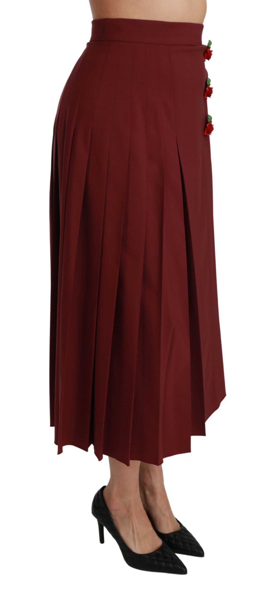 Dolce &amp; Gabbana Red high-waisted pleated wool maxi skirt