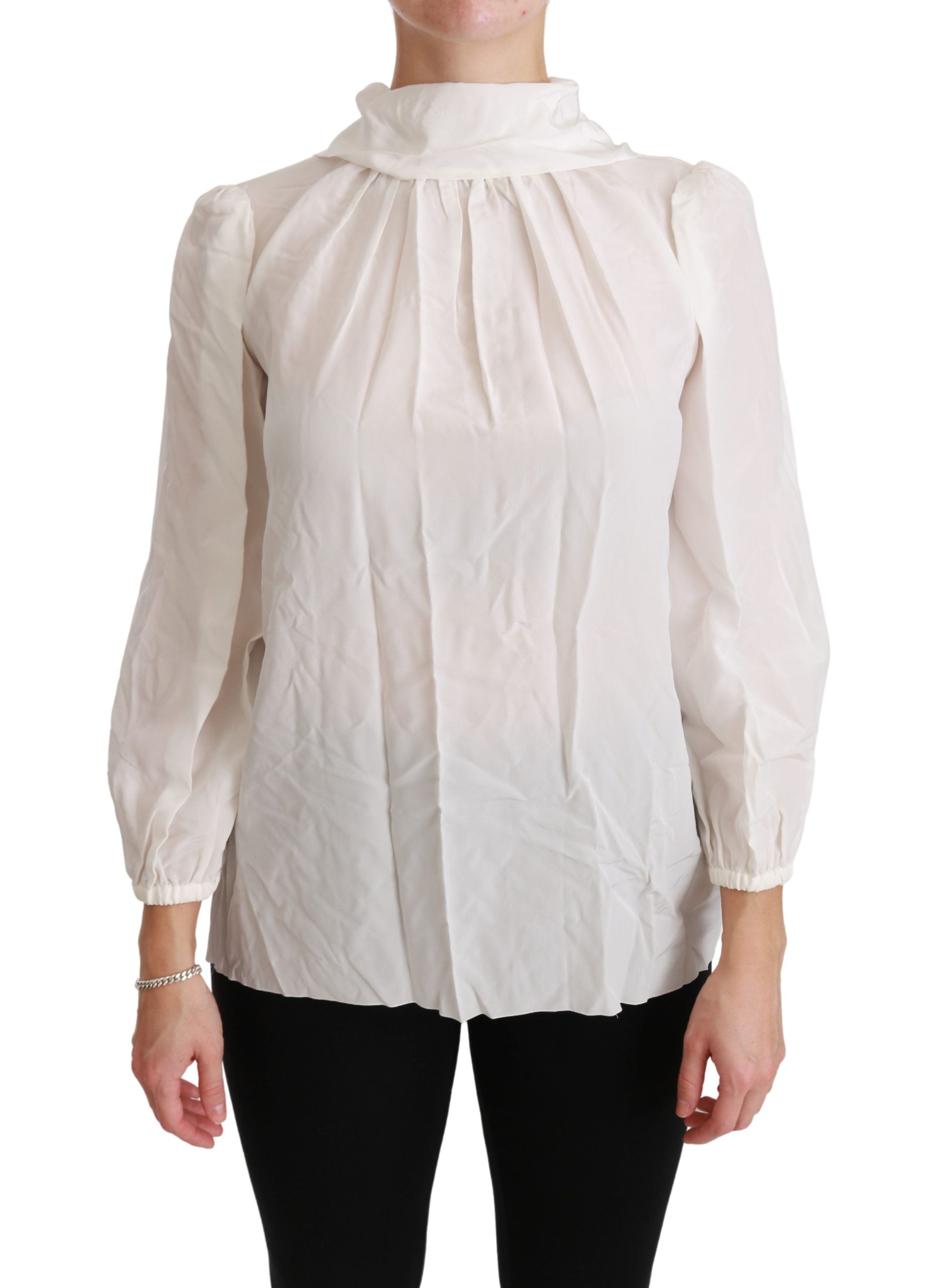 Dolce &amp; Gabbana White Turtleneck Blouse Shirt Silk Top