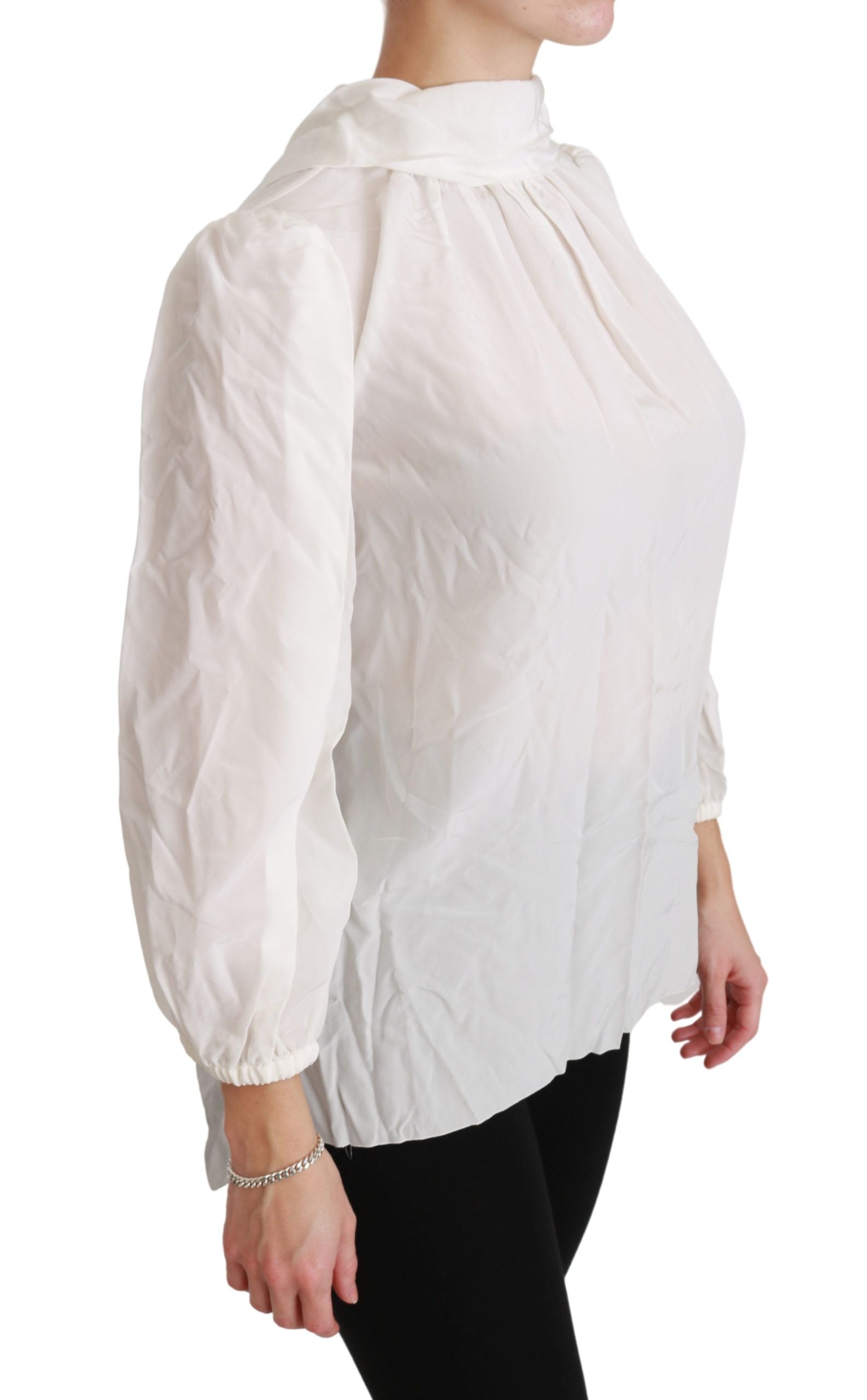 Dolce &amp; Gabbana White Turtleneck Blouse Shirt Silk Top