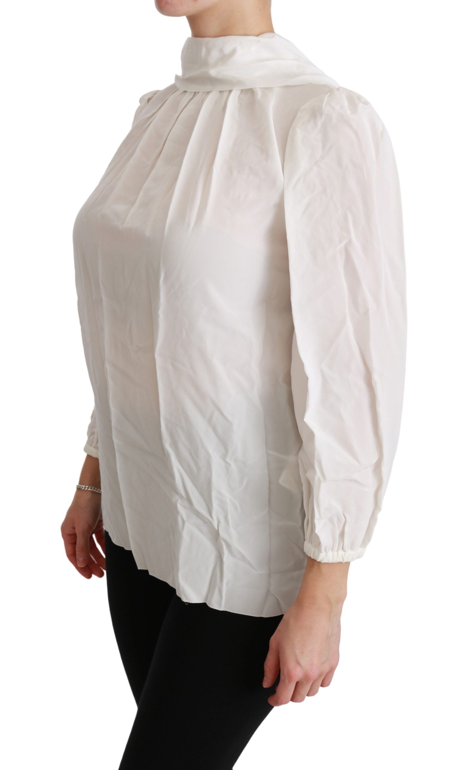 Dolce &amp; Gabbana White Turtleneck Blouse Shirt Silk Top