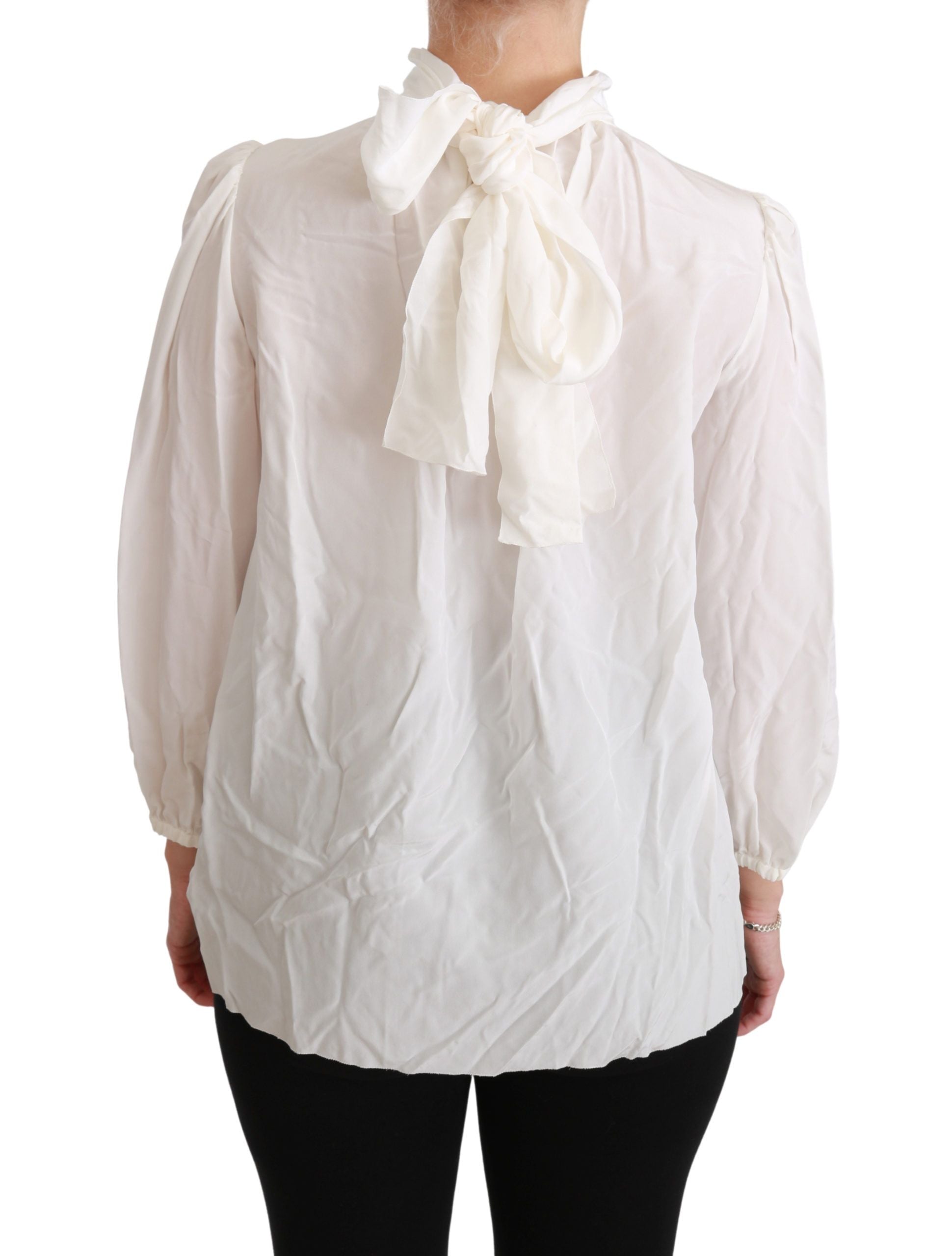 Dolce &amp; Gabbana White Turtleneck Blouse Shirt Silk Top