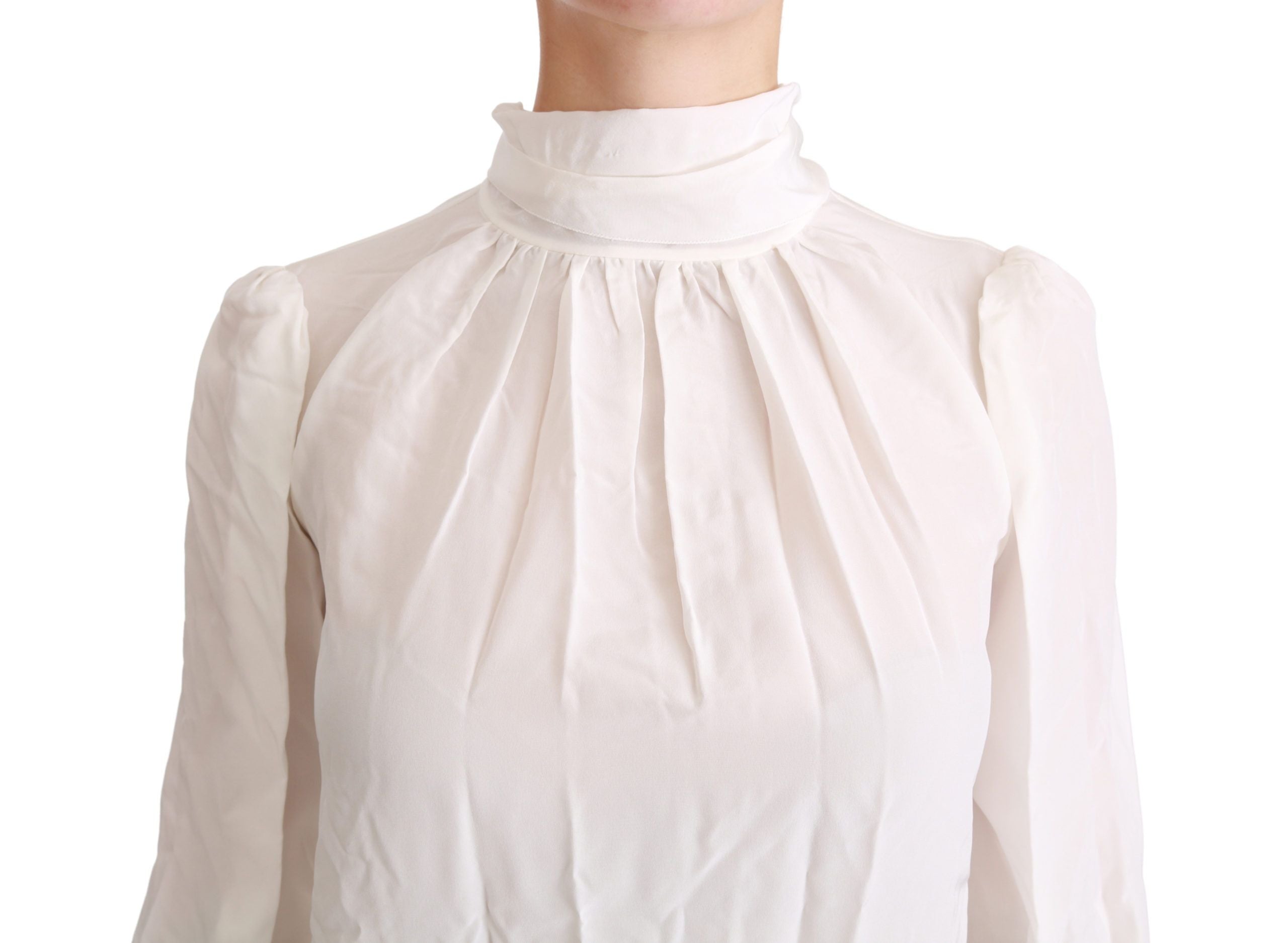 Dolce &amp; Gabbana White Turtleneck Blouse Shirt Silk Top