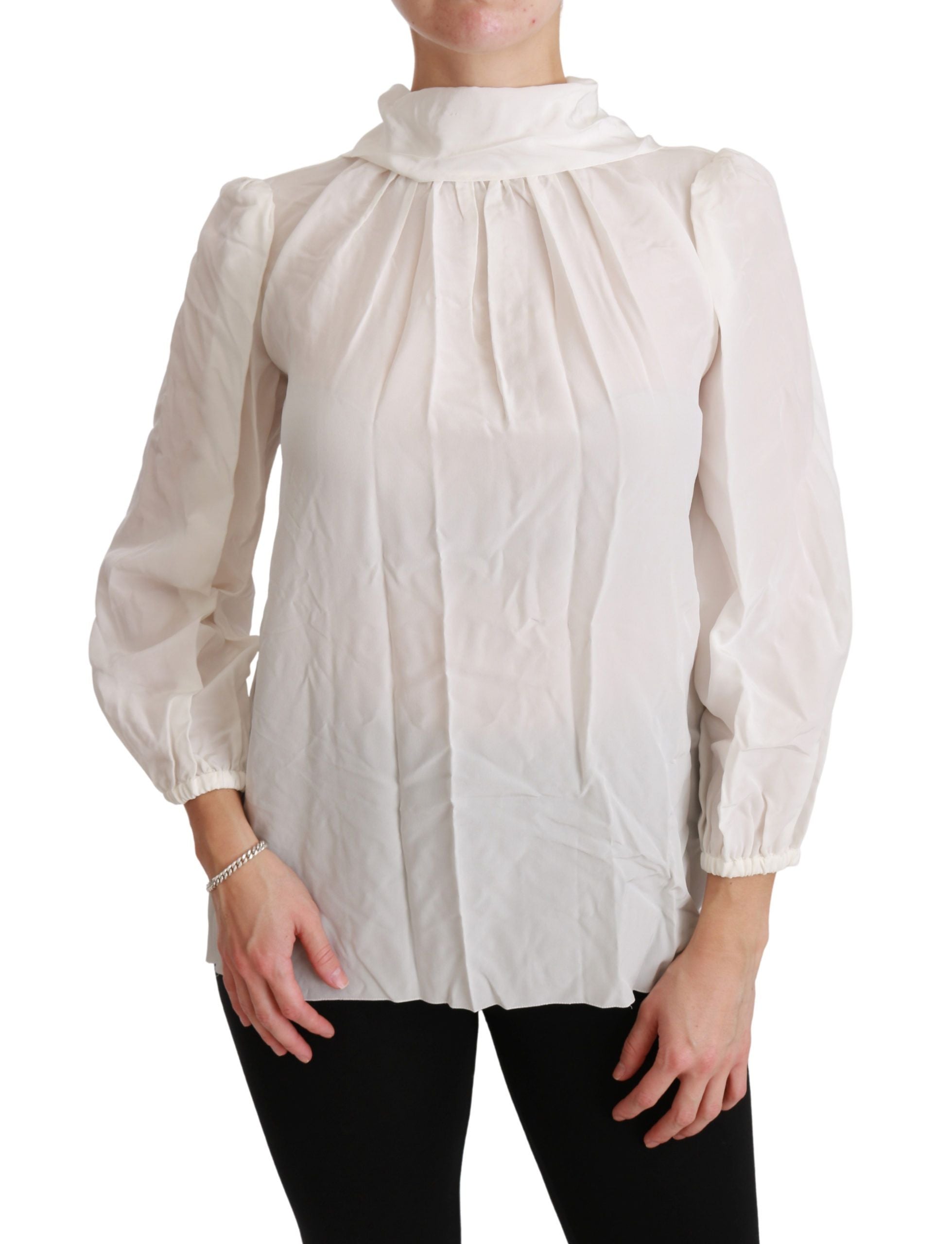 Dolce &amp; Gabbana White Turtleneck Blouse Shirt Silk Top