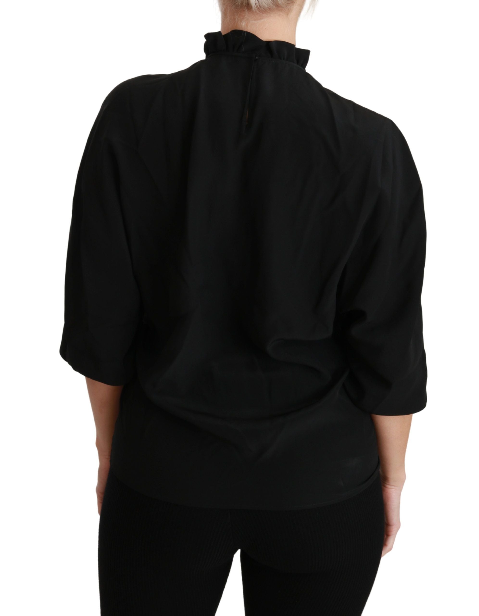 Dolce &amp; Gabbana Black Silk Shirt Ruched Top Blouse