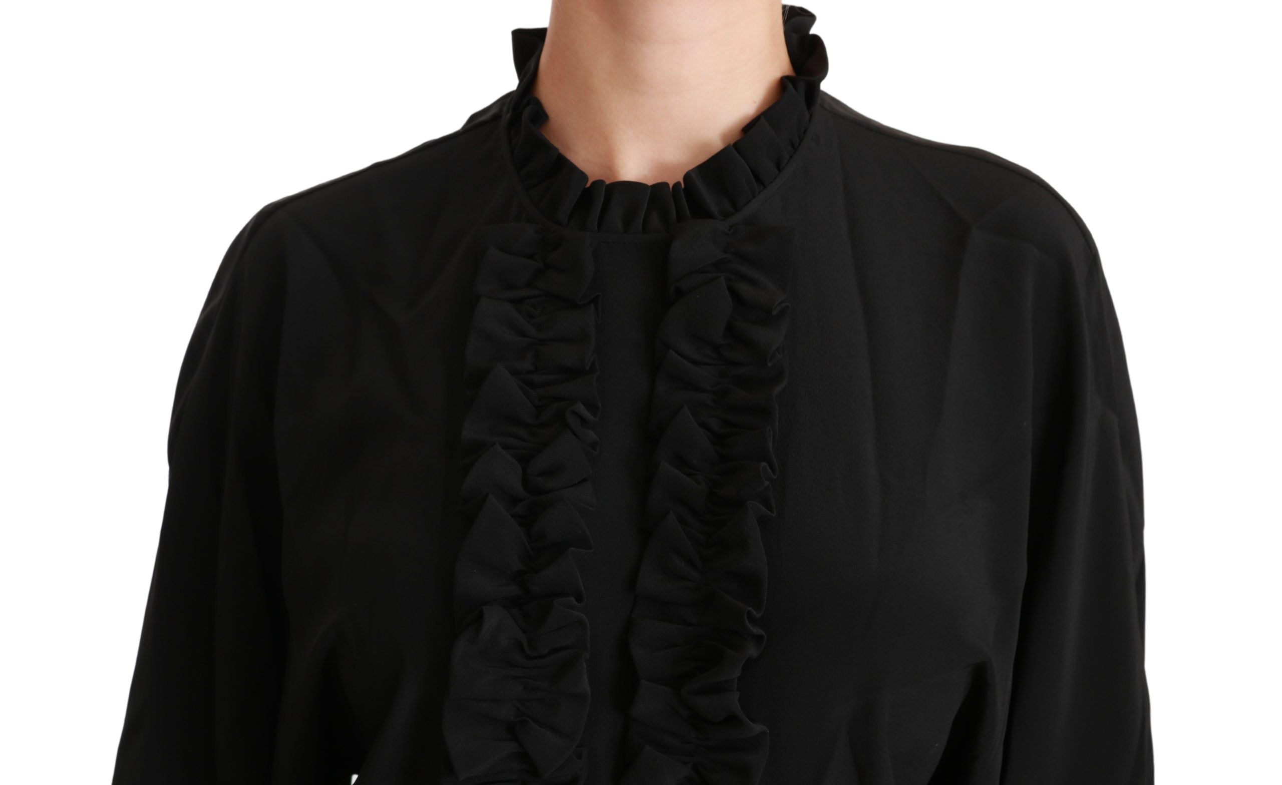 Dolce &amp; Gabbana Black Silk Shirt Ruched Top Blouse