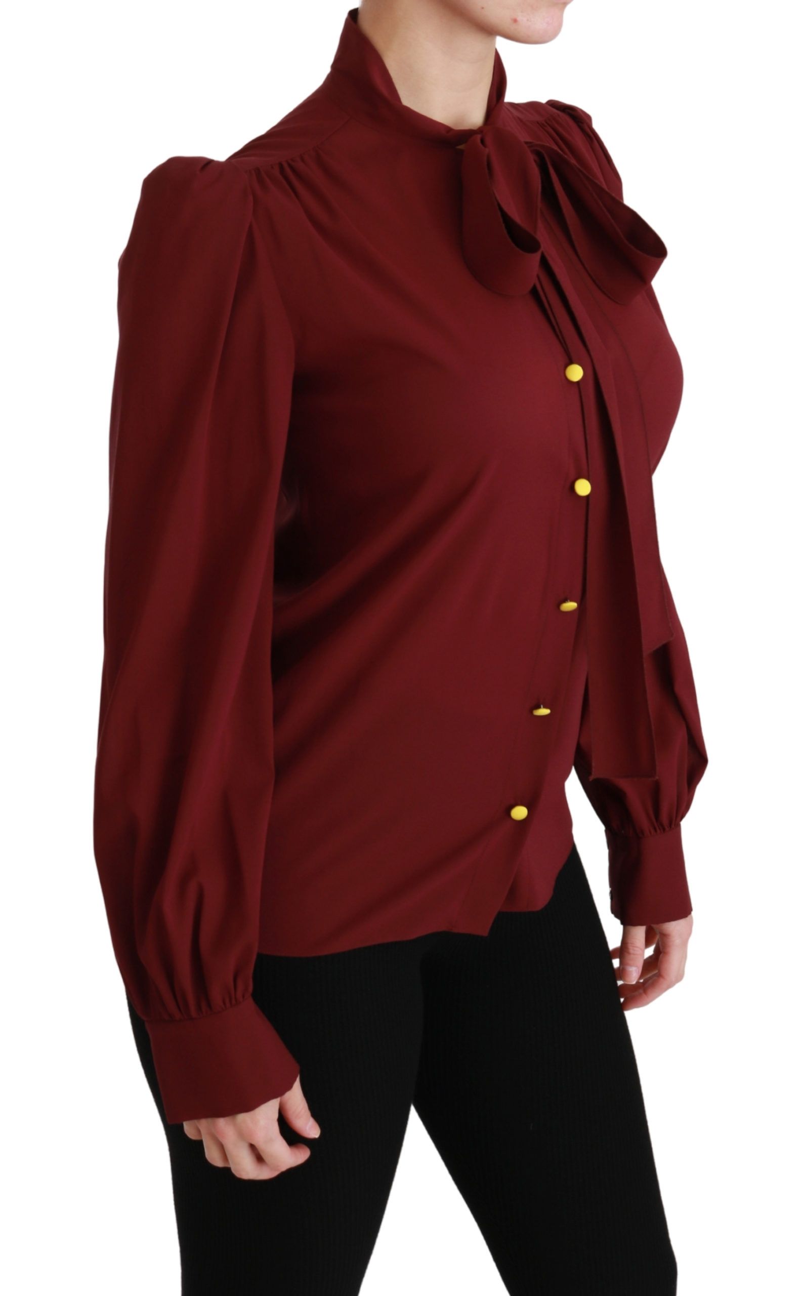 Dolce &amp; Gabbana chestnut brown long-sleeved shirt blouse silk top