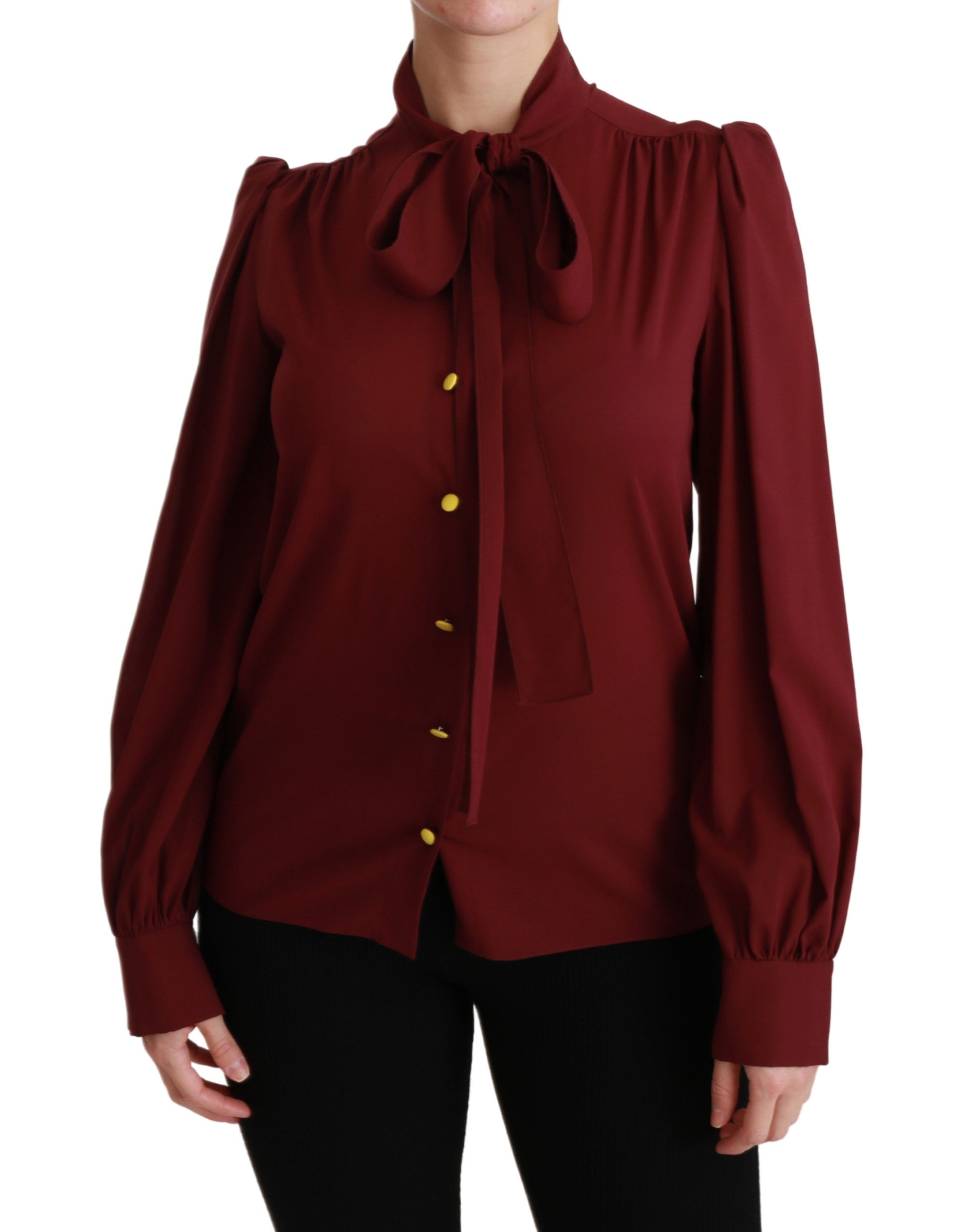 Dolce &amp; Gabbana chestnut brown long-sleeved shirt blouse silk top