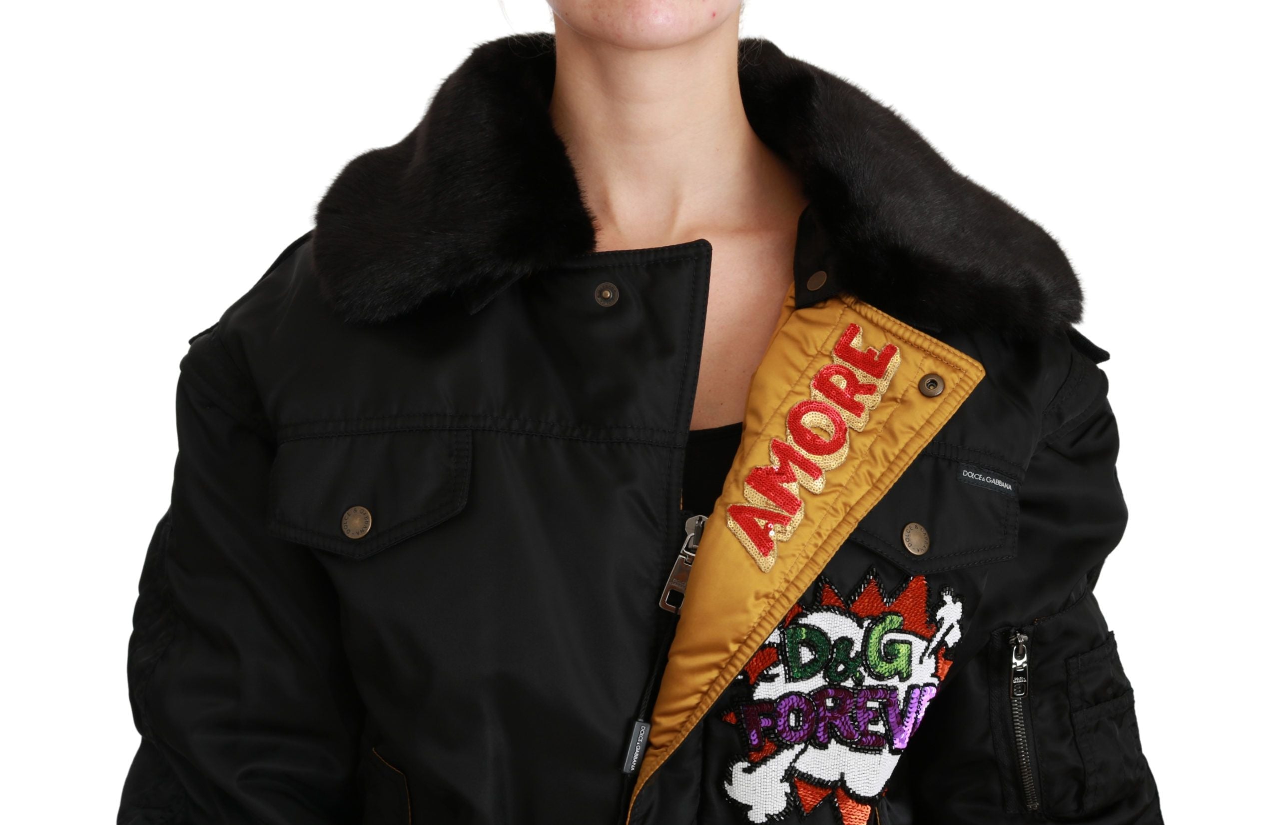 Dolce &amp; Gabbana Çıkarılabilir özelliklere sahip şık siyah bomber ceket