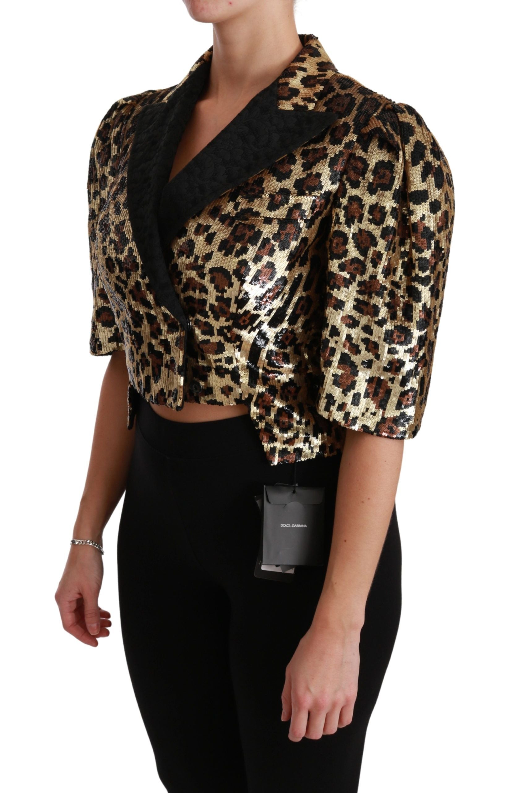 Dolce & Gabbana Blazer Gold Leopard Pailletten Jacke