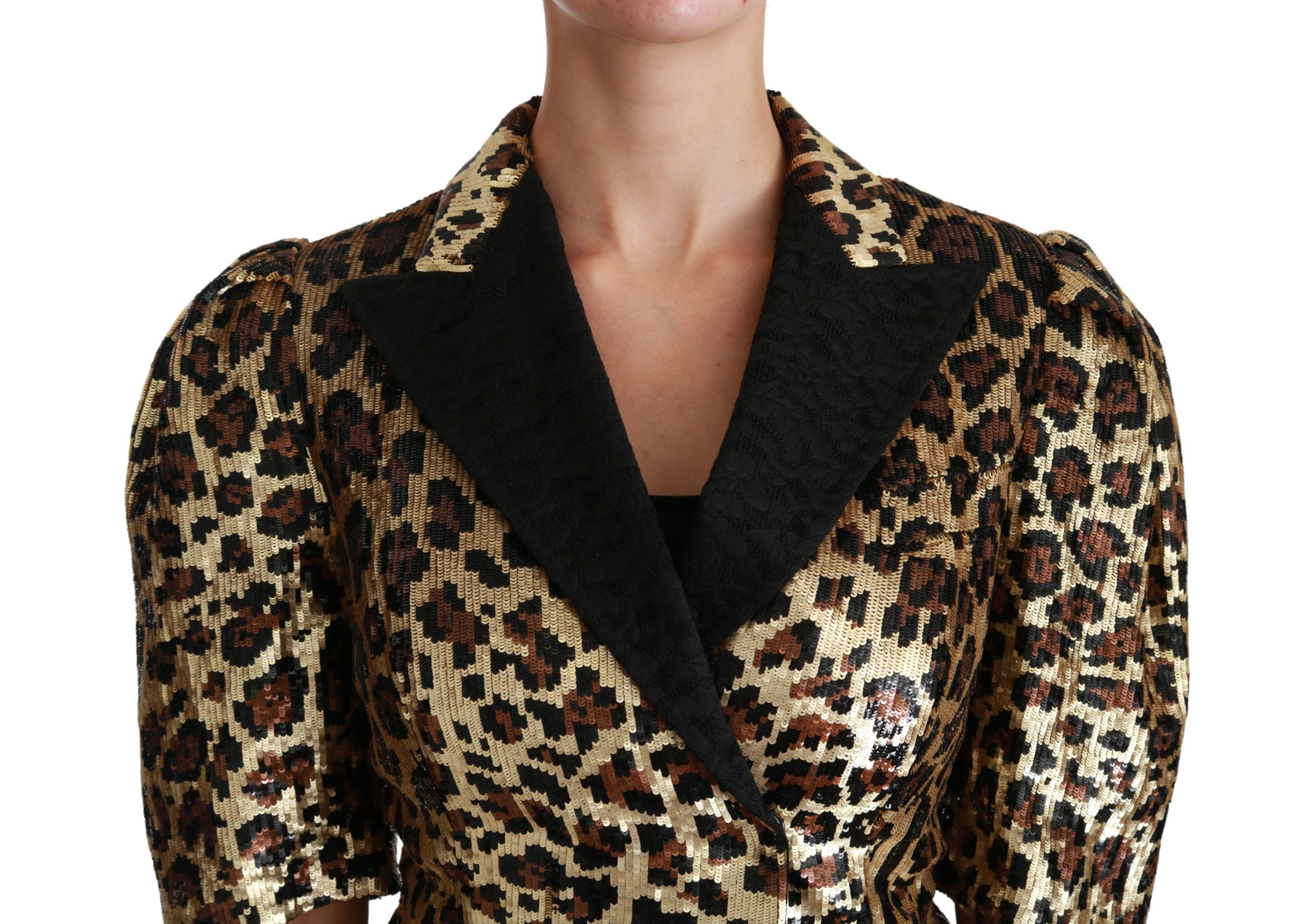 Dolce & Gabbana Blazer Gold Leopard Pailletten Jacke