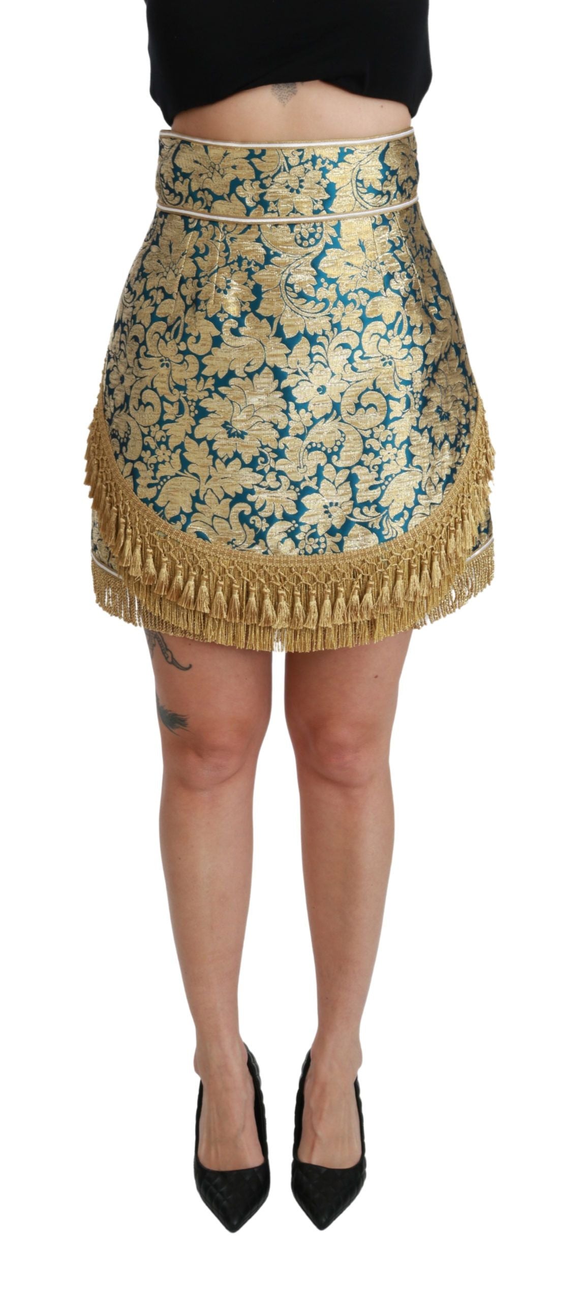 Dolce &amp; Gabbana Blue high-waisted jacquard skirt with gold tassel