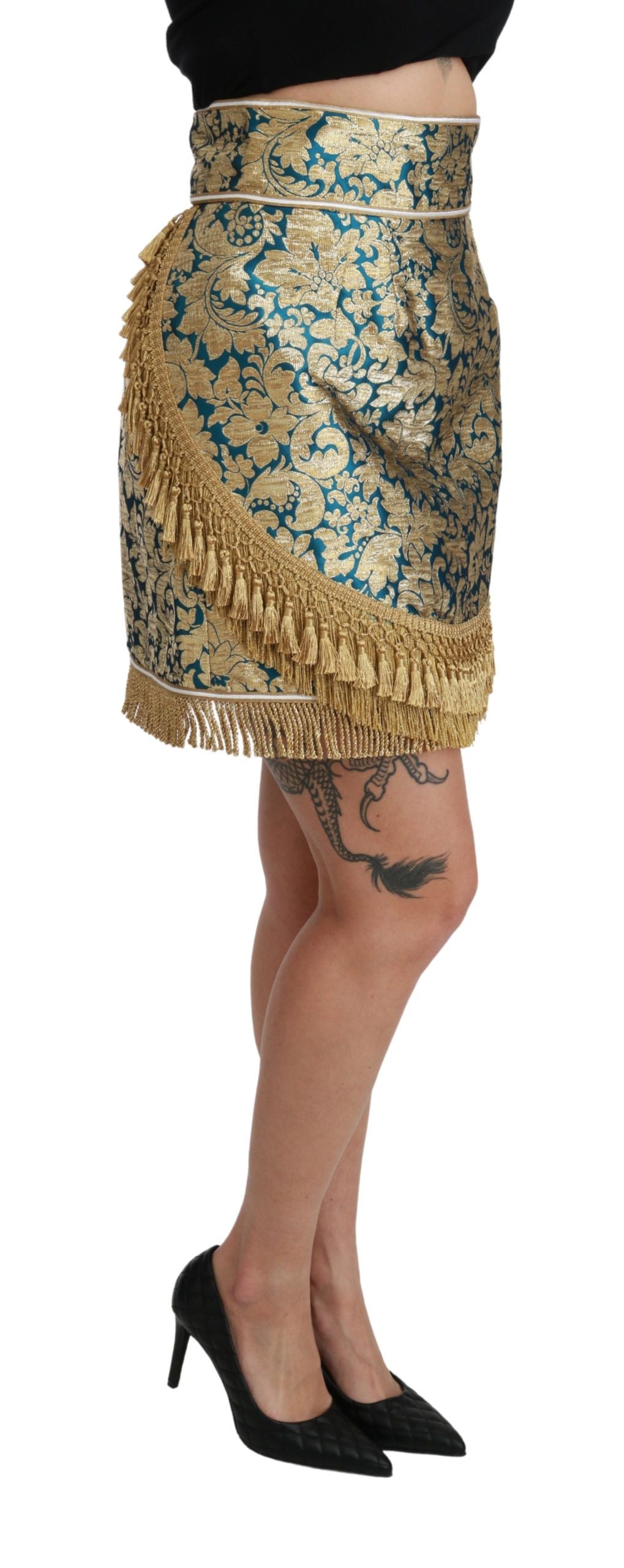 Dolce &amp; Gabbana Blue high-waisted jacquard skirt with gold tassel