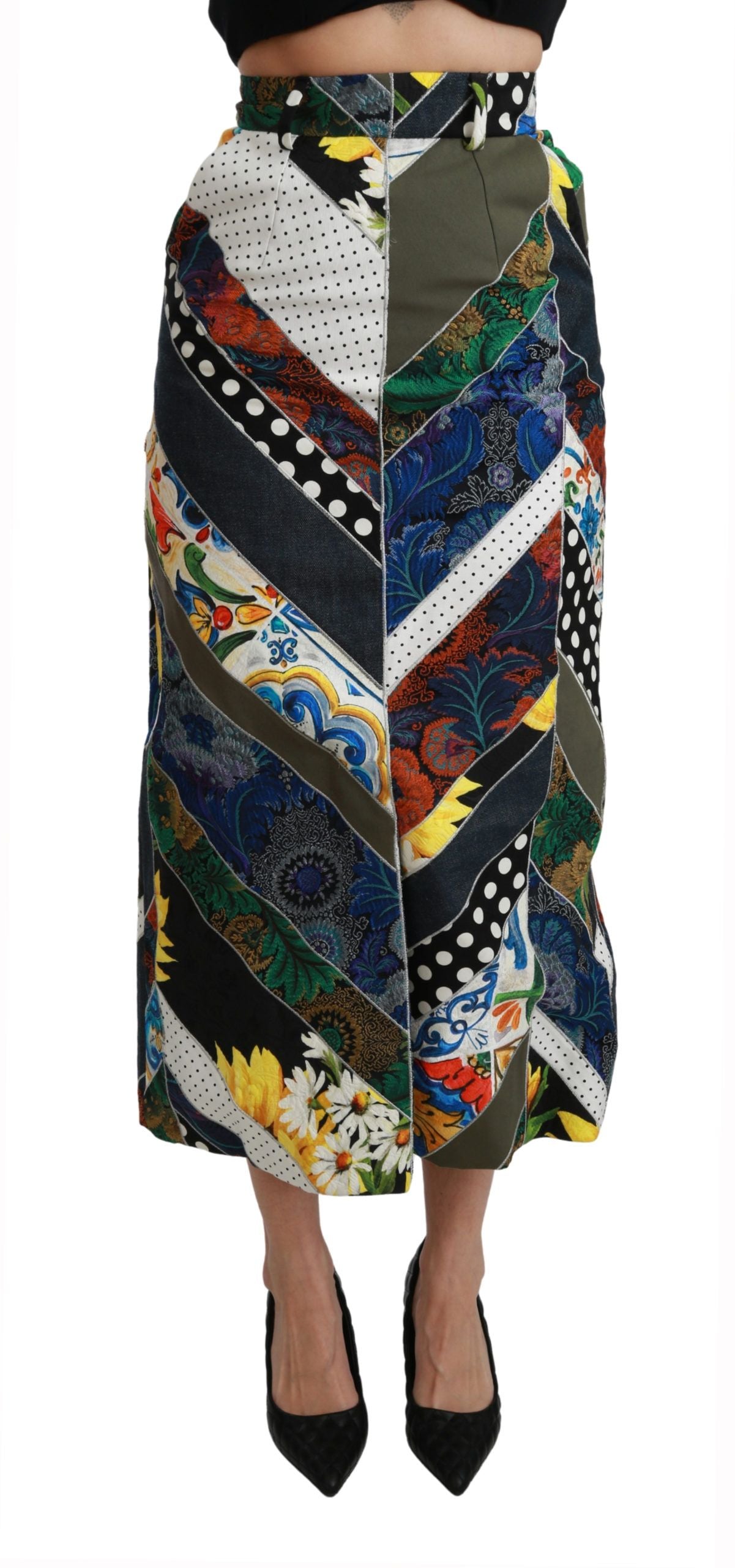 Dolce &amp; Gabbana Multicolor Geometric High-Waisted Silk Maxi Skirt