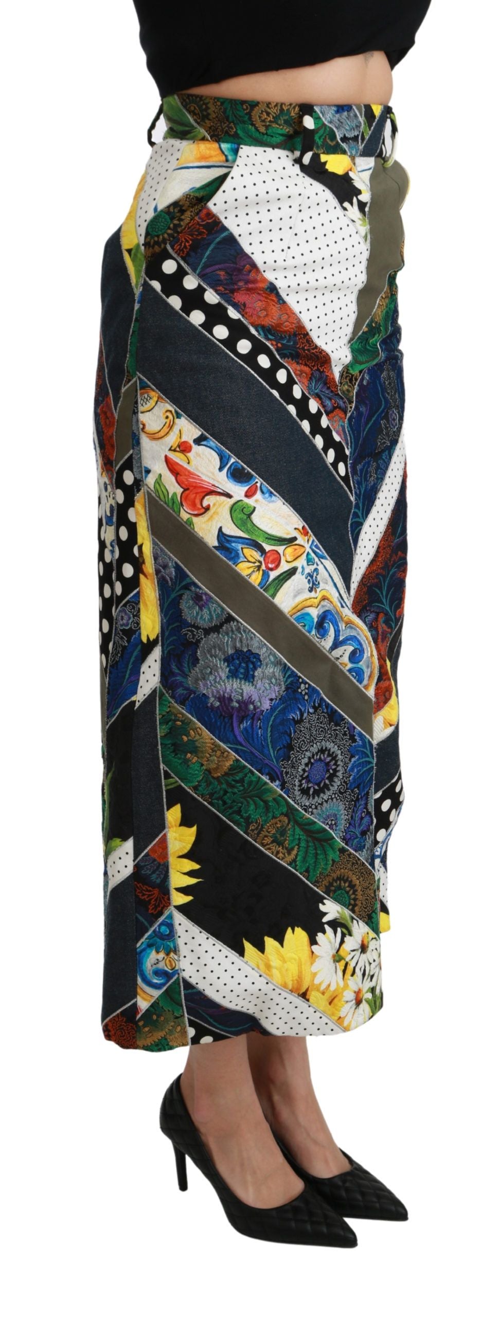 Dolce &amp; Gabbana Multicolor Geometric High-Waisted Silk Maxi Skirt