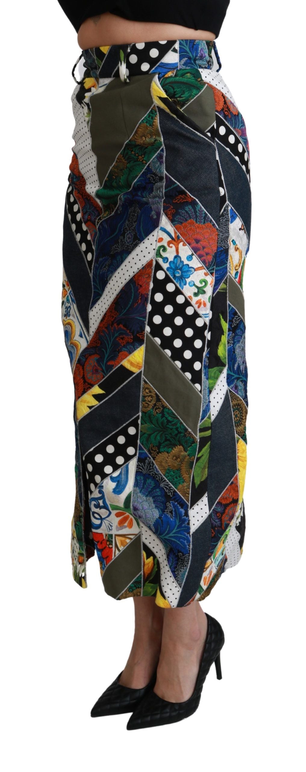 Dolce &amp; Gabbana Multicolor Geometric High-Waisted Silk Maxi Skirt