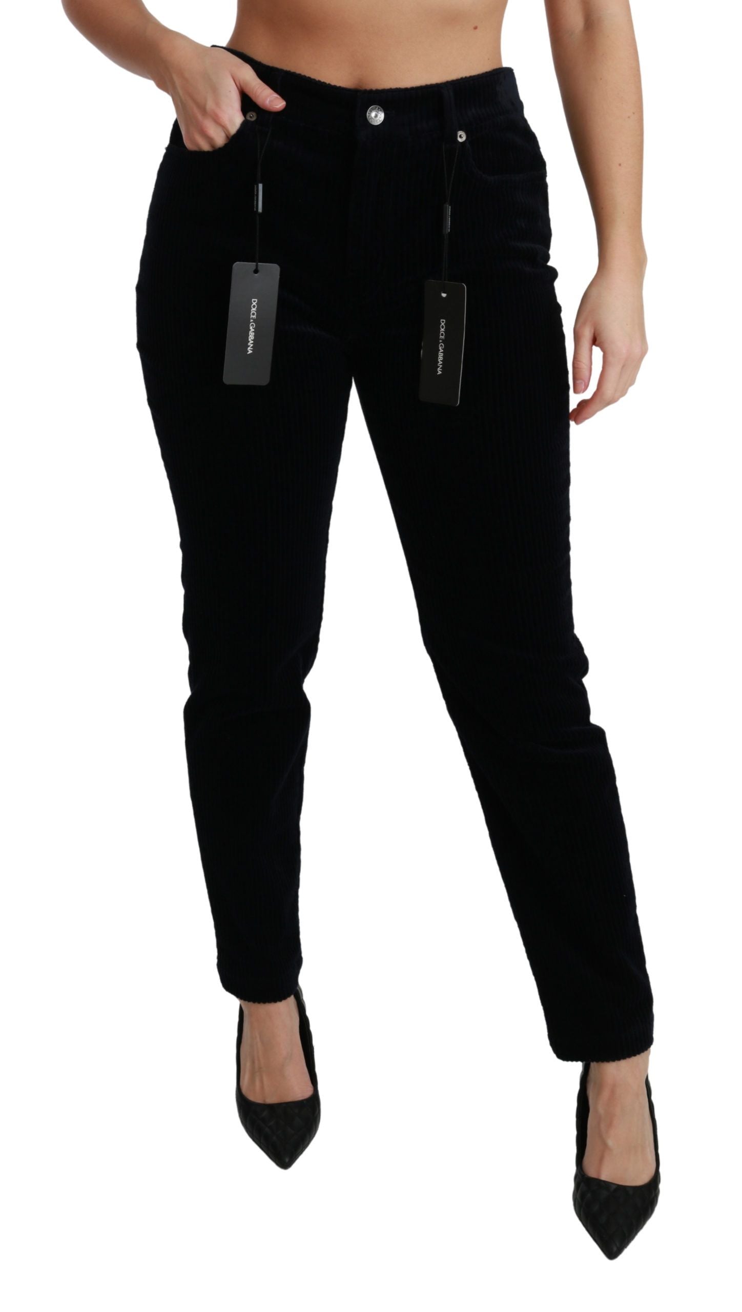 Dolce &amp; Gabbana Blue Corduroy Mid-Waist Skinny Pants Jeans