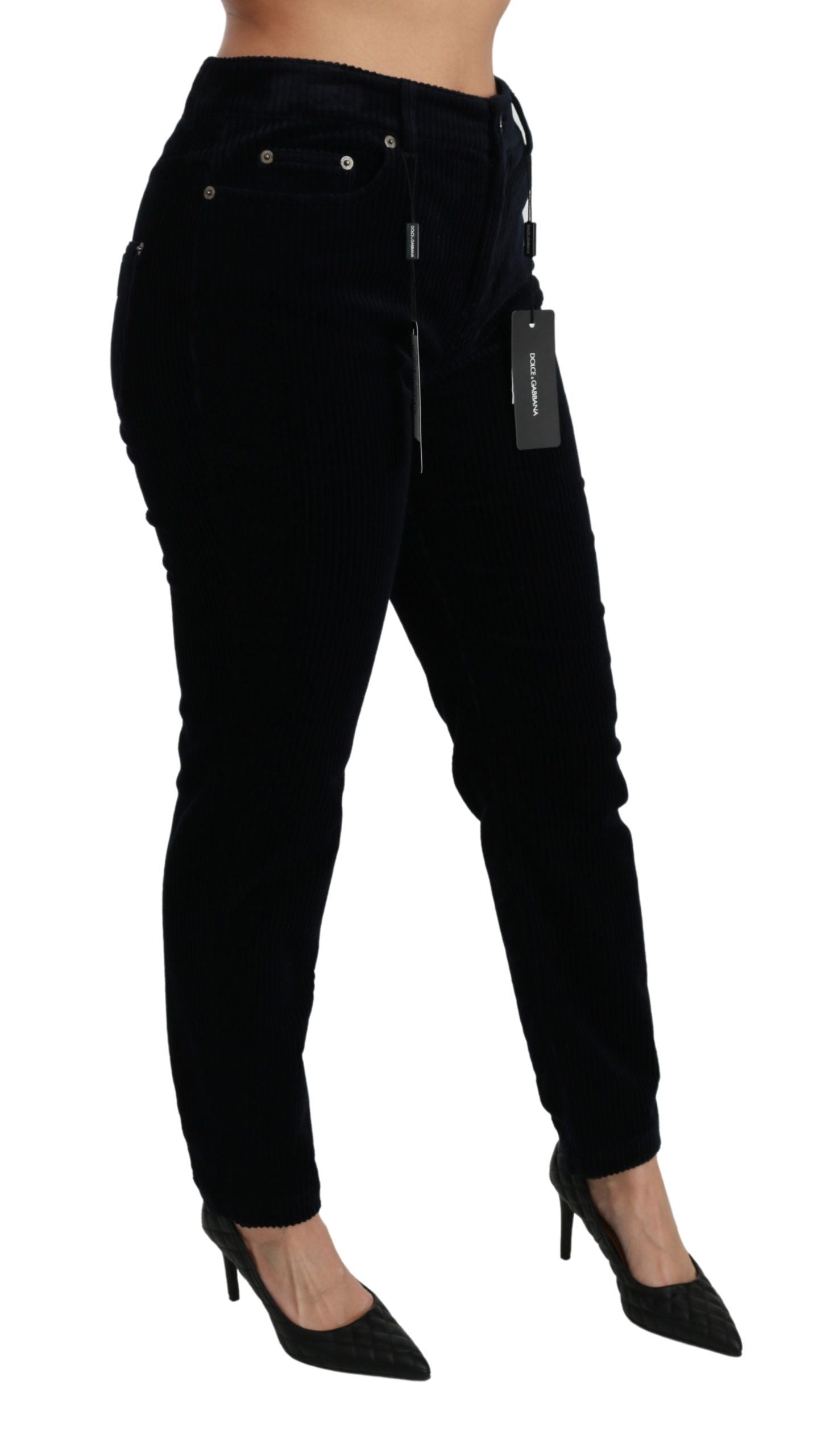 Dolce &amp; Gabbana Blue Corduroy Mid-Waist Skinny Pants Jeans