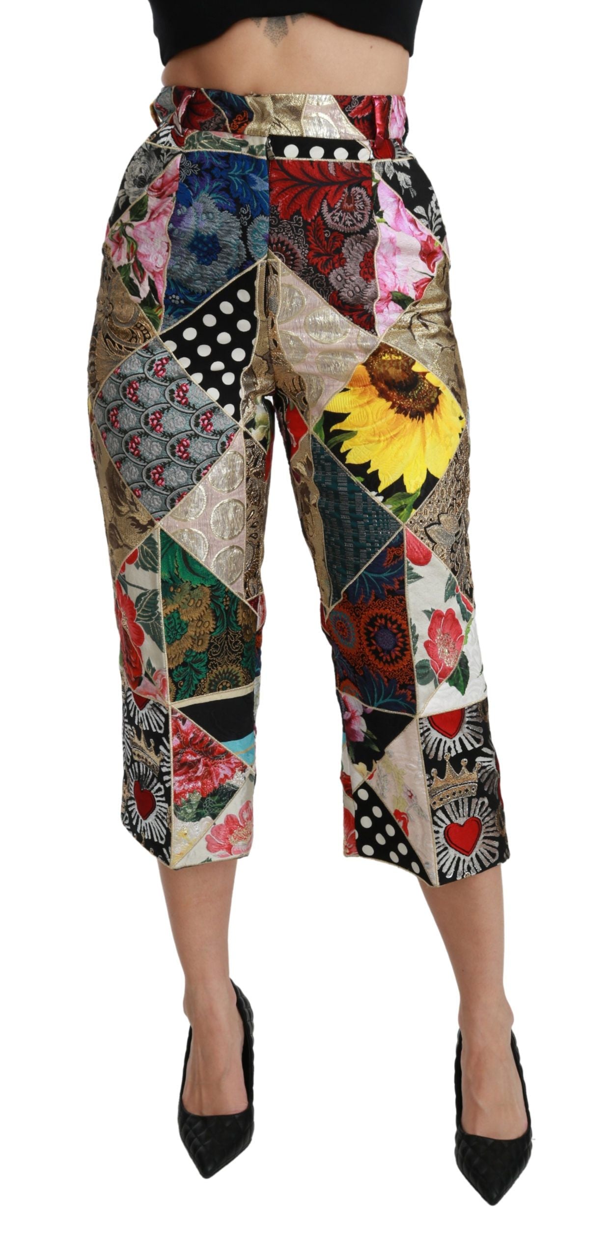 Dolce &amp; Gabbana multicolored printed silk high-waisted cropped trousers