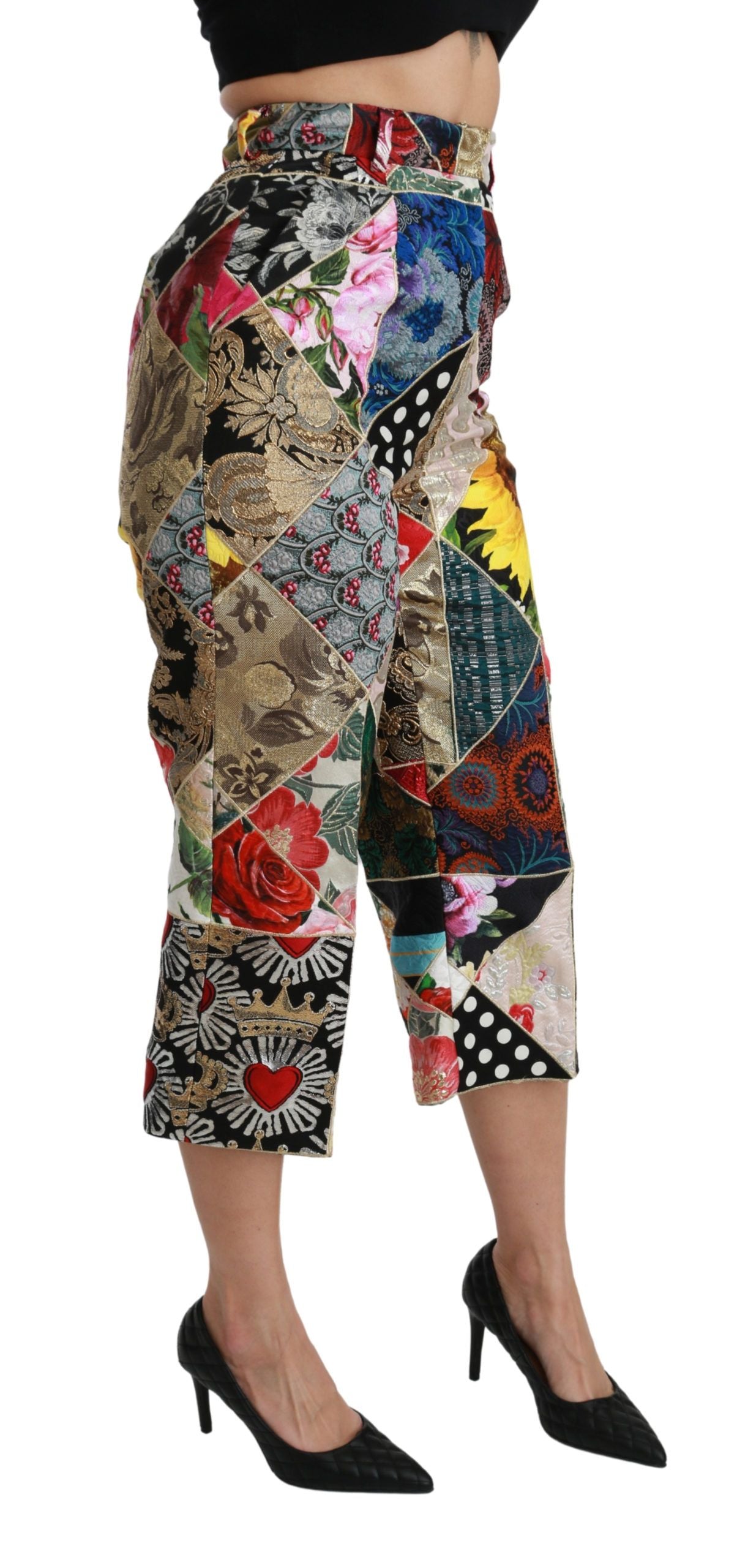 Dolce &amp; Gabbana multicolored printed silk high-waisted cropped trousers
