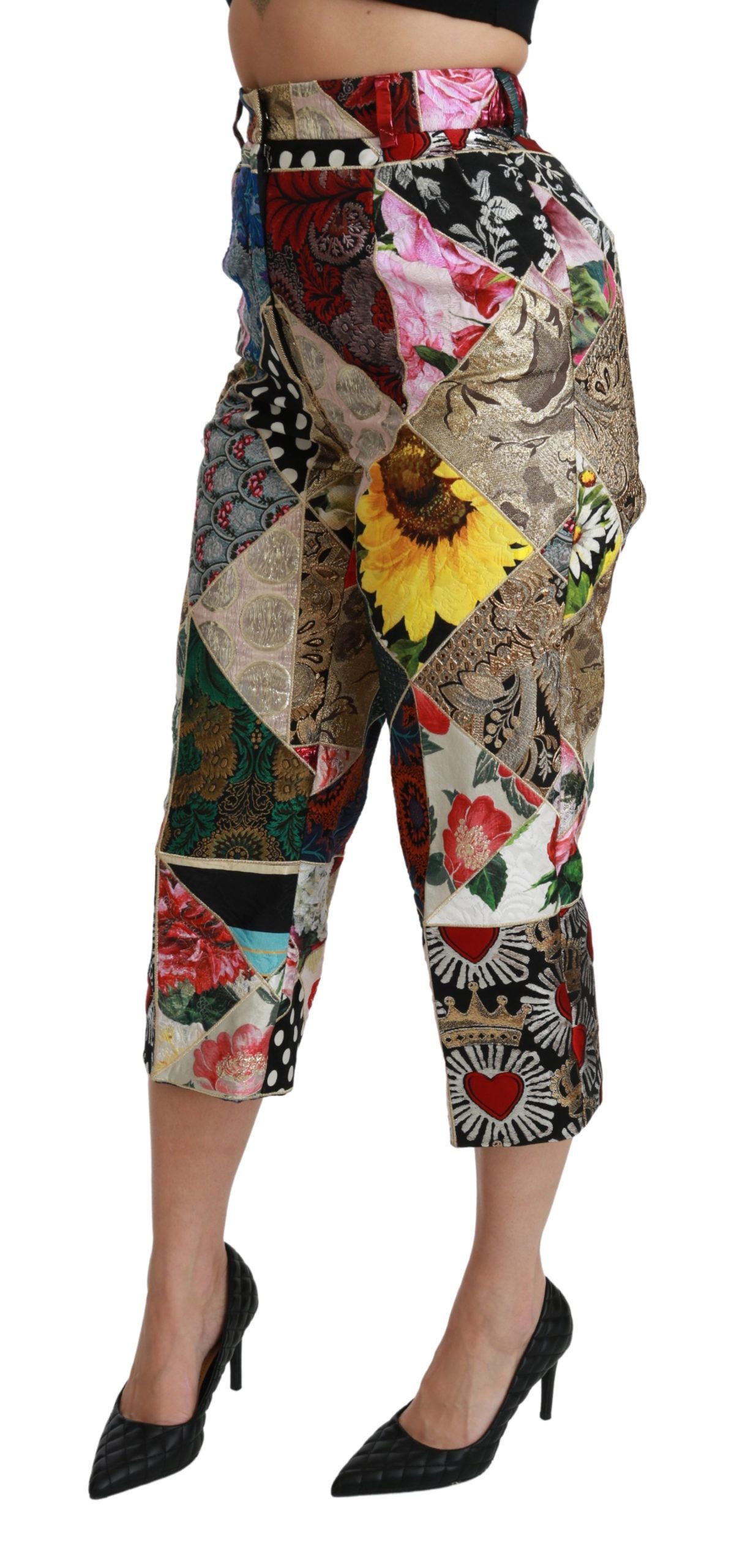 Dolce &amp; Gabbana multicolored printed silk high-waisted cropped trousers
