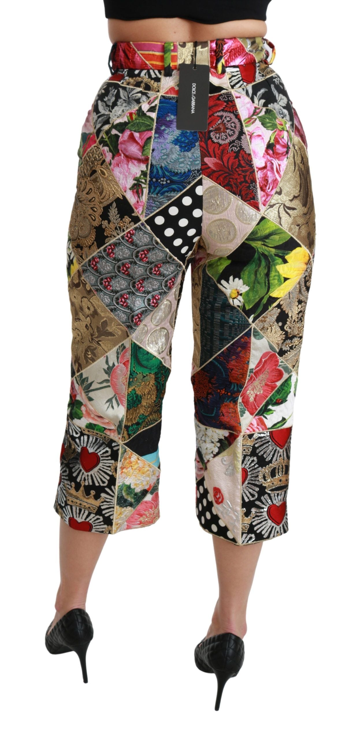 Dolce &amp; Gabbana multicolored printed silk high-waisted cropped trousers