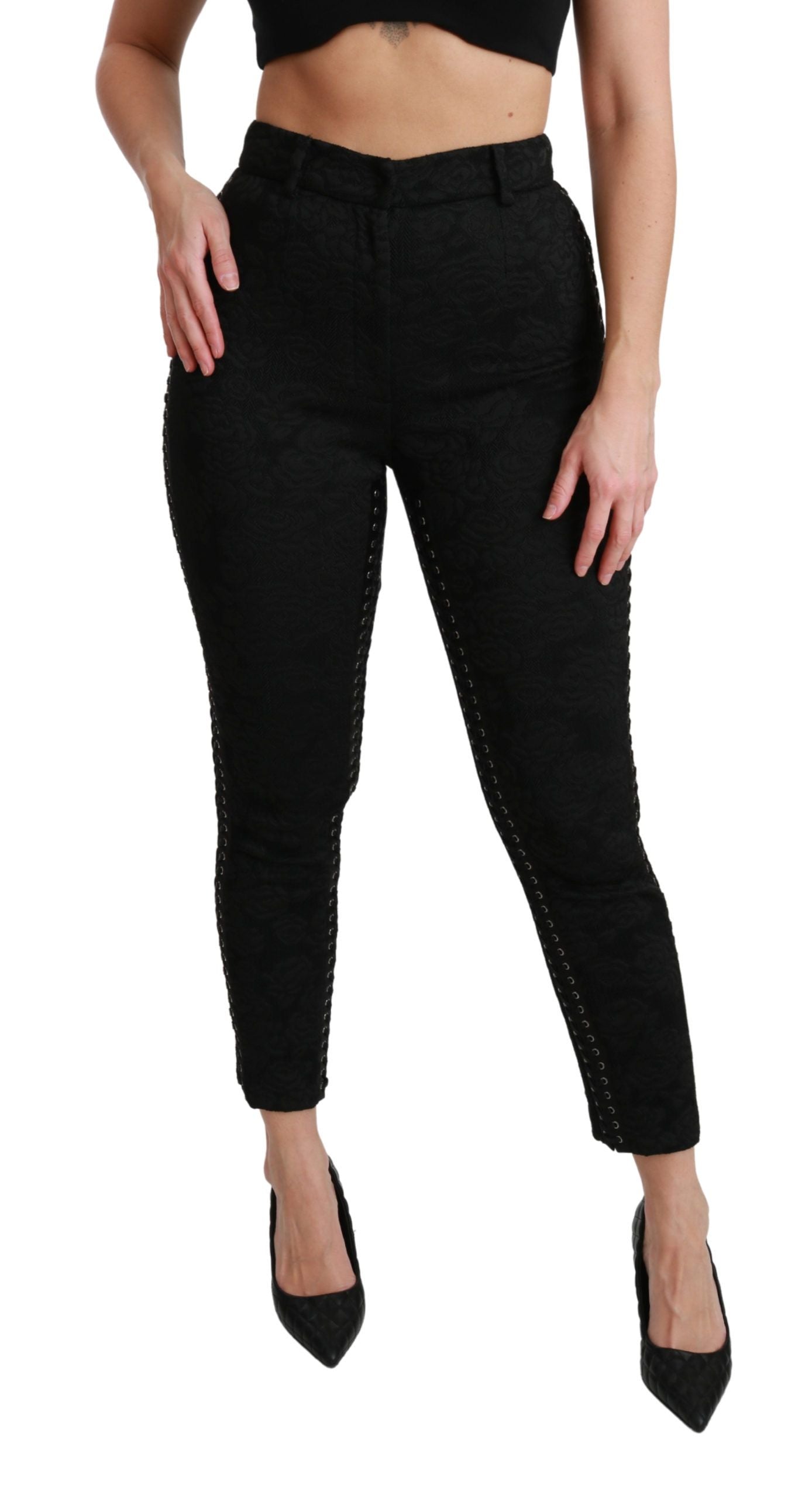 Dolce &amp; Gabbana Black Brocade High-Waisted Skinny Pants