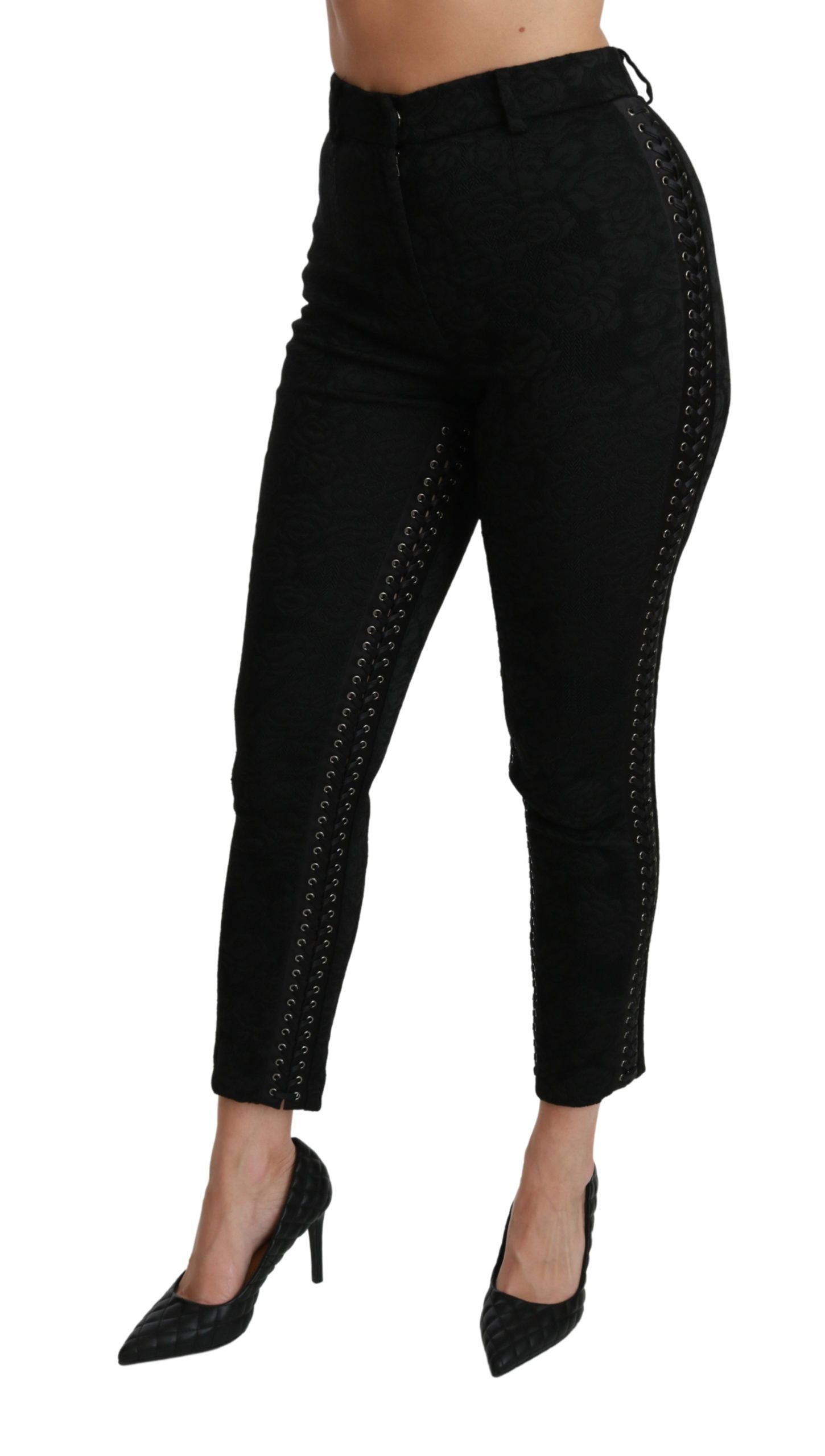 Dolce &amp; Gabbana Black Brocade High-Waisted Skinny Pants