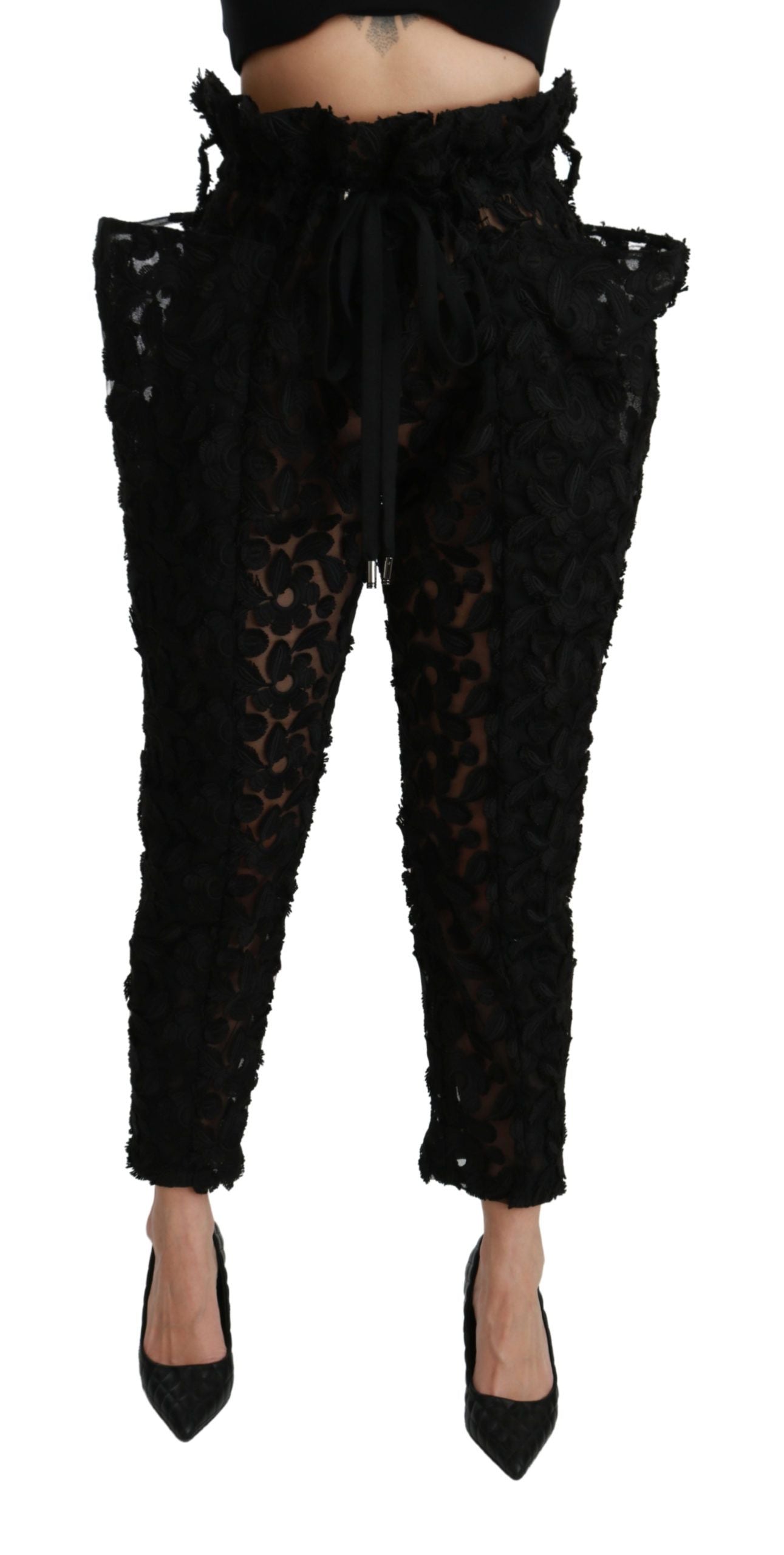 Dolce &amp; Gabbana Black floral tapered high-waisted trousers