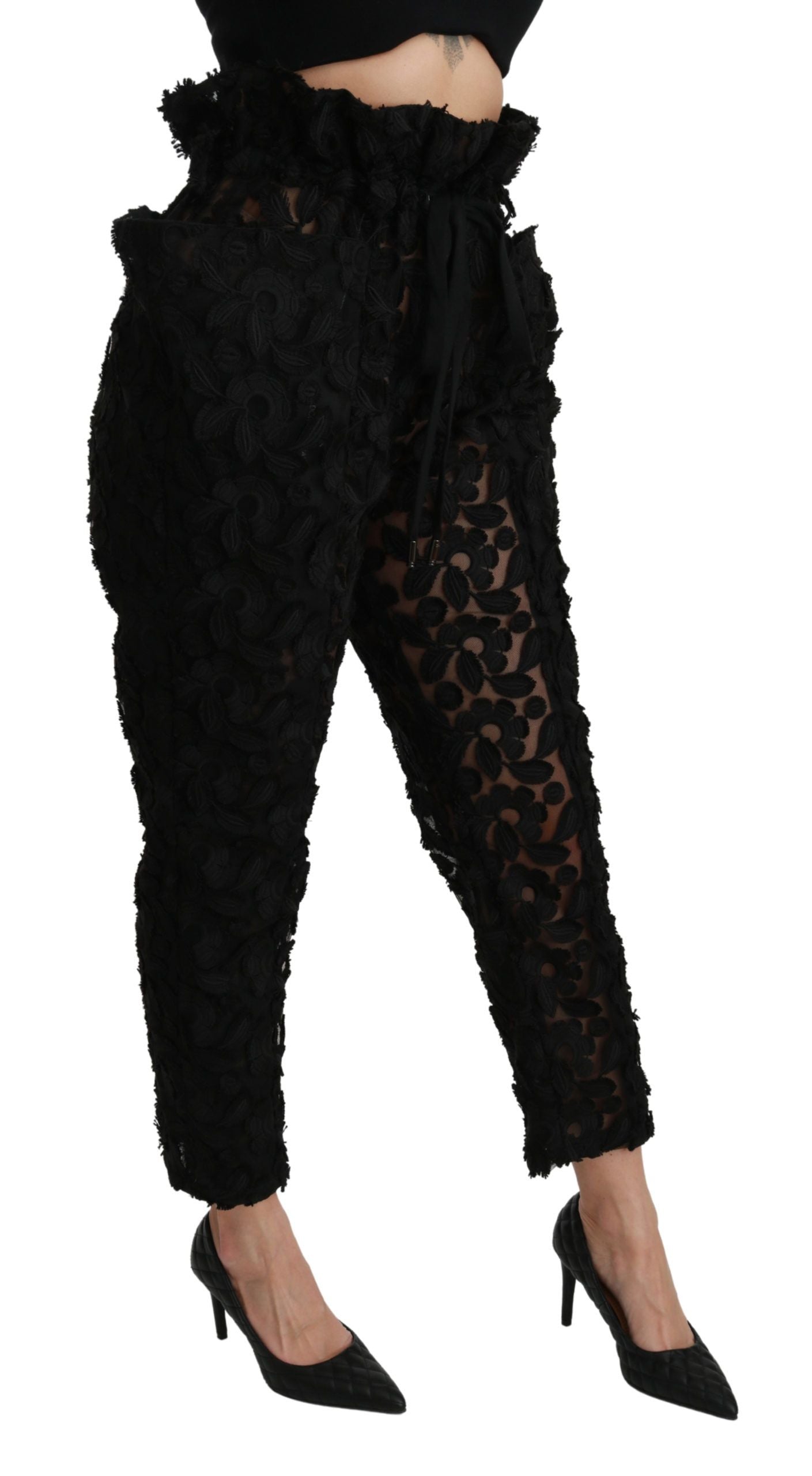 Dolce &amp; Gabbana Black floral tapered high-waisted trousers