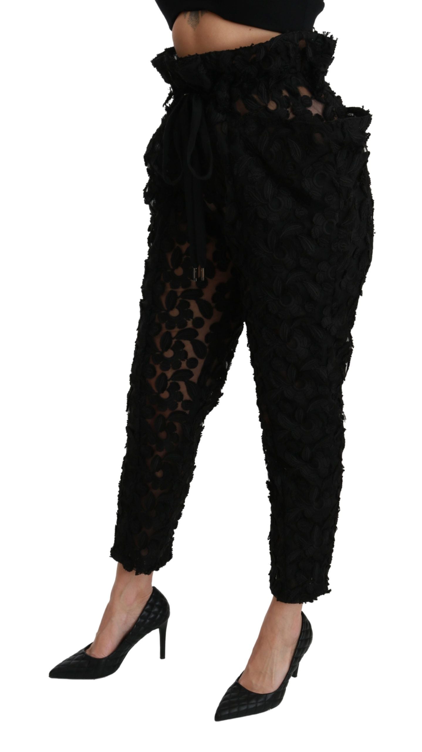 Dolce &amp; Gabbana Black floral tapered high-waisted trousers
