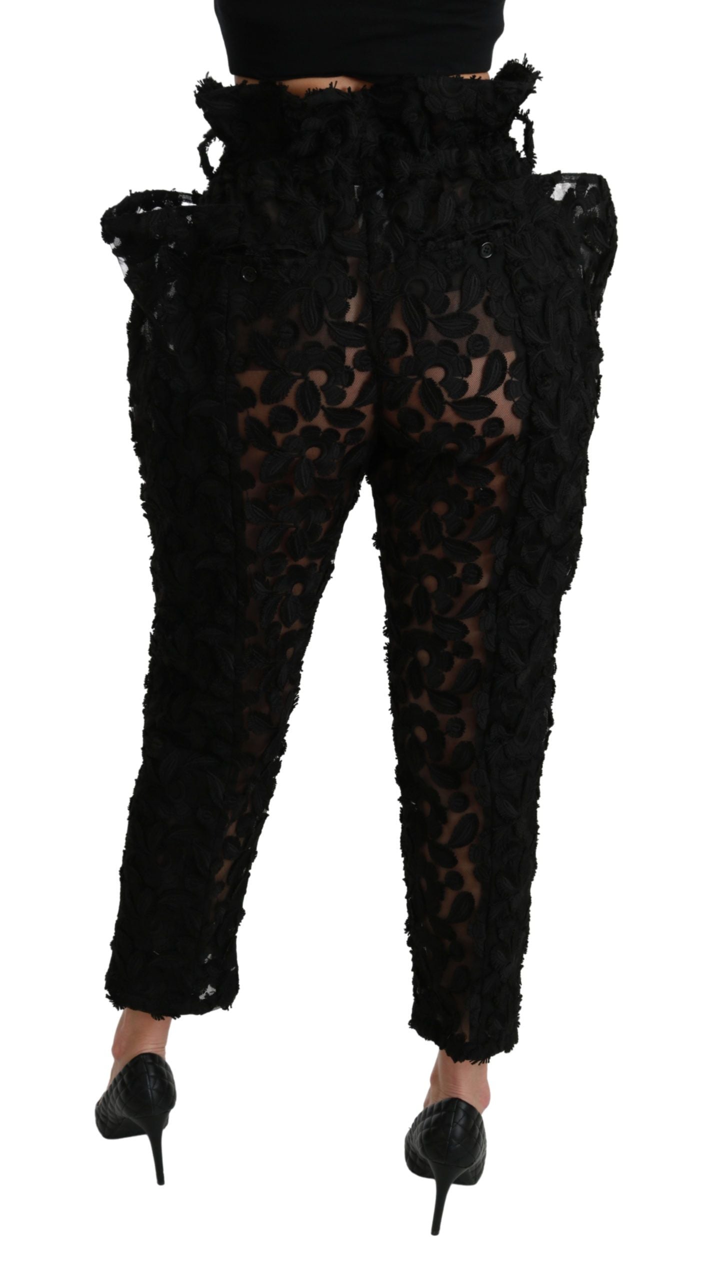Dolce &amp; Gabbana Black floral tapered high-waisted trousers